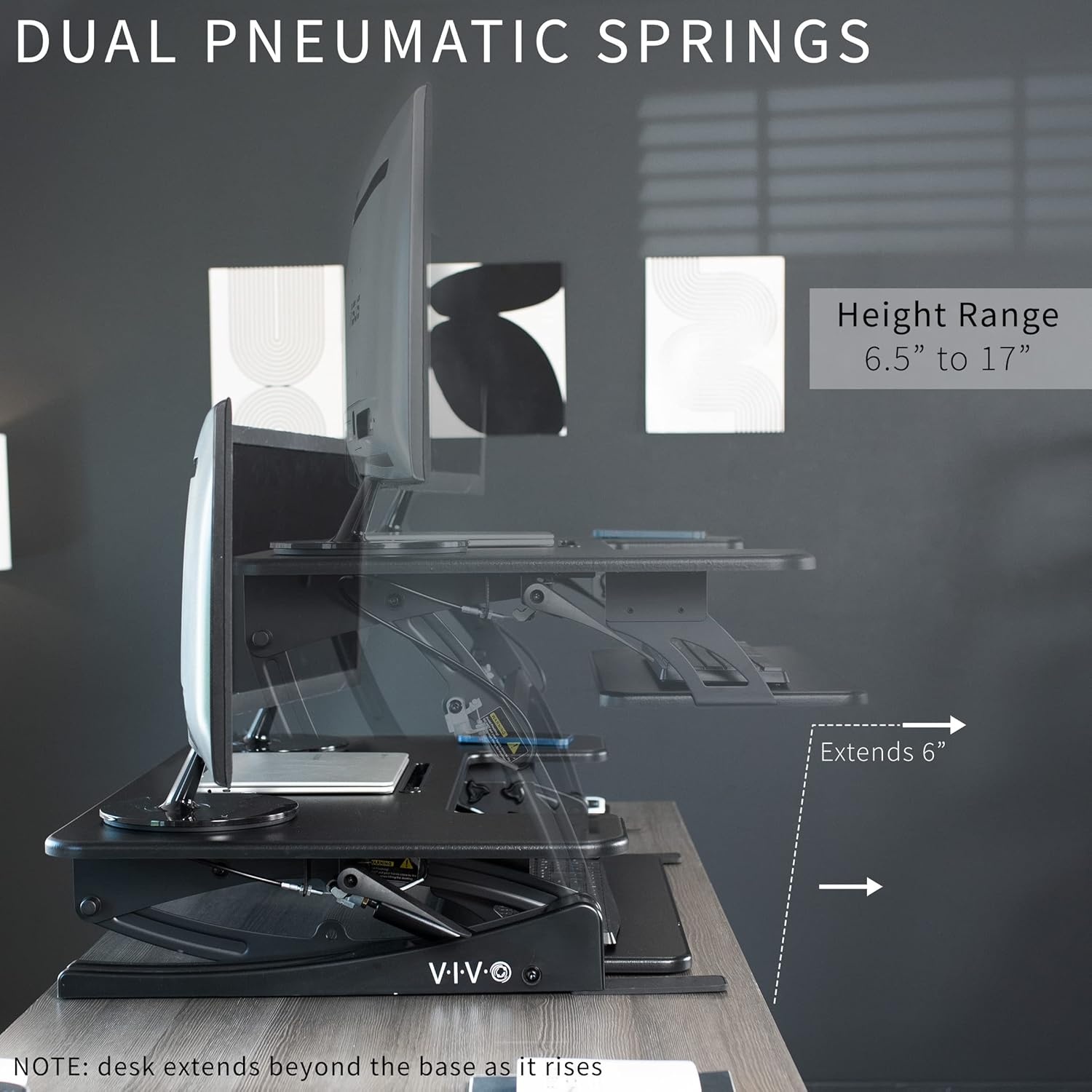 image:imageVIVO 32 inch Height Adjustable Stand Up Desk Converter V Series Quick Sit to Stand Tabletop Dual Monitor Riser Workstation Black DESKV000VSBlack