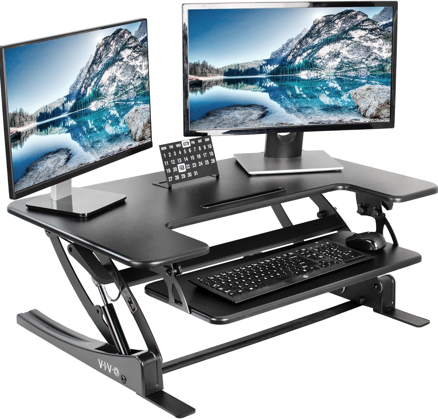 image:imageVIVO 32 inch Height Adjustable Stand Up Desk Converter V Series Quick Sit to Stand Tabletop Dual Monitor Riser Workstation Black DESKV000VSBlack