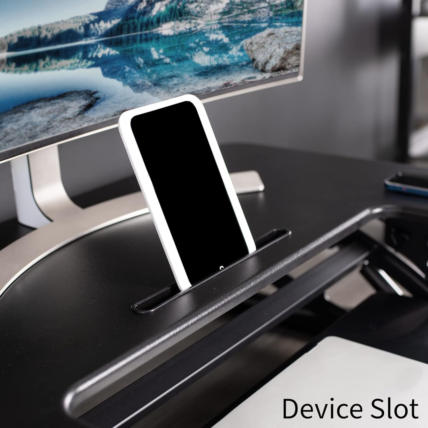 image:imageVIVO 32 inch Height Adjustable Stand Up Desk Converter V Series Quick Sit to Stand Tabletop Dual Monitor Riser Workstation Black DESKV000VSBlack