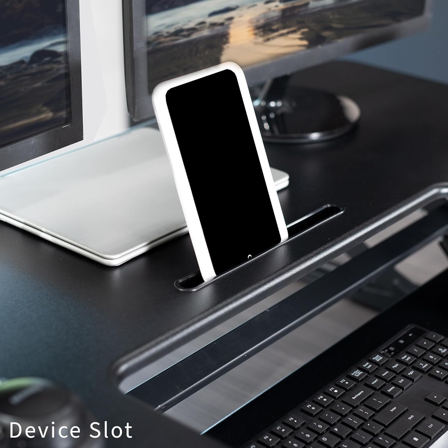 image:imageVIVO 32 inch Height Adjustable Stand Up Desk Converter V Series Quick Sit to Stand Tabletop Dual Monitor Riser Workstation Black DESKV000VSBlack