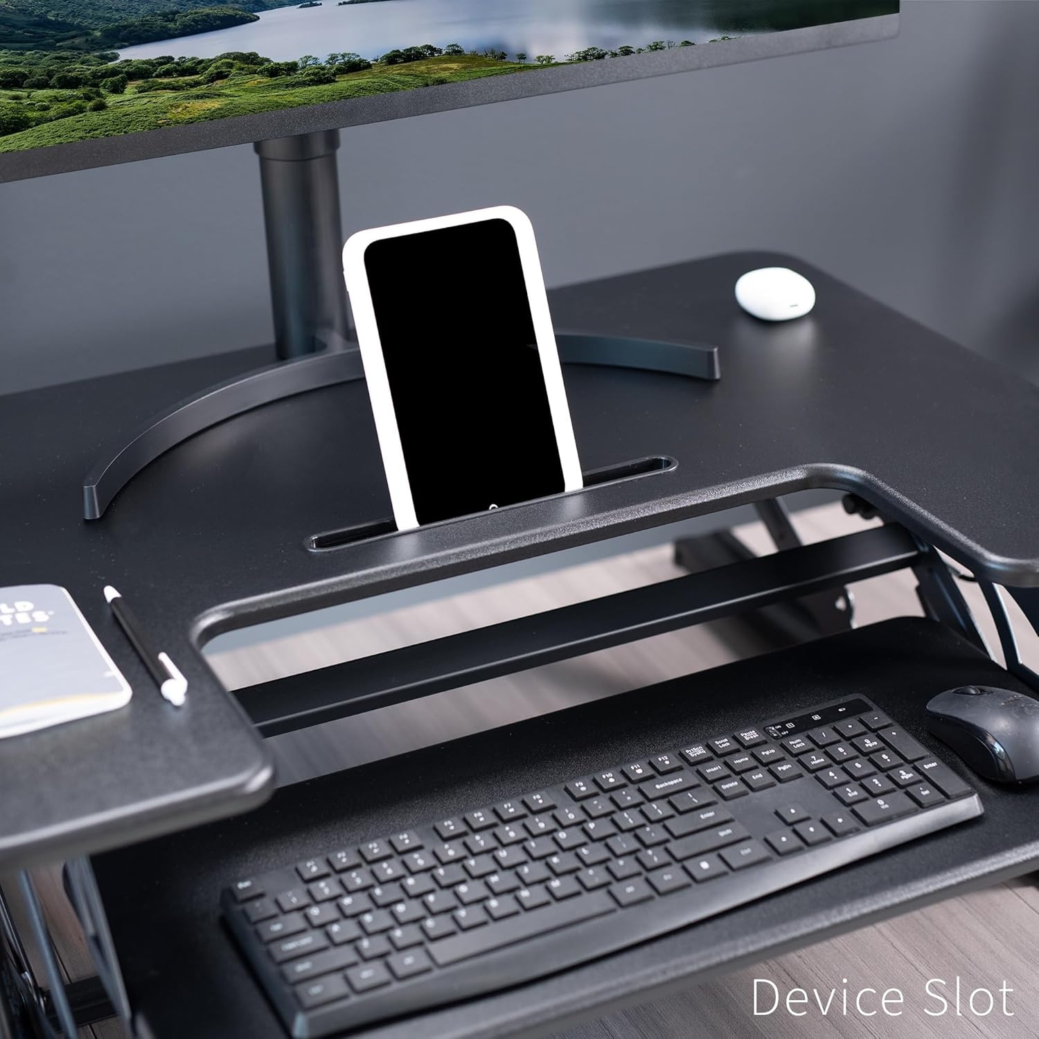 image:imageVIVO 32 inch Height Adjustable Stand Up Desk Converter V Series Quick Sit to Stand Tabletop Dual Monitor Riser Workstation Black DESKV000VSBlack