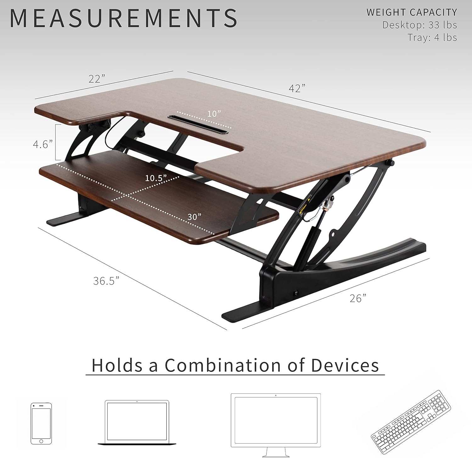 image:imageVIVO 32 inch Height Adjustable Stand Up Desk Converter V Series Quick Sit to Stand Tabletop Dual Monitor Riser Workstation Black DESKV000VSDark Walnut
