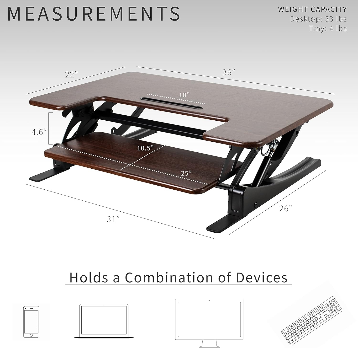 image:imageVIVO 32 inch Height Adjustable Stand Up Desk Converter V Series Quick Sit to Stand Tabletop Dual Monitor Riser Workstation Black DESKV000VSDark Walnut