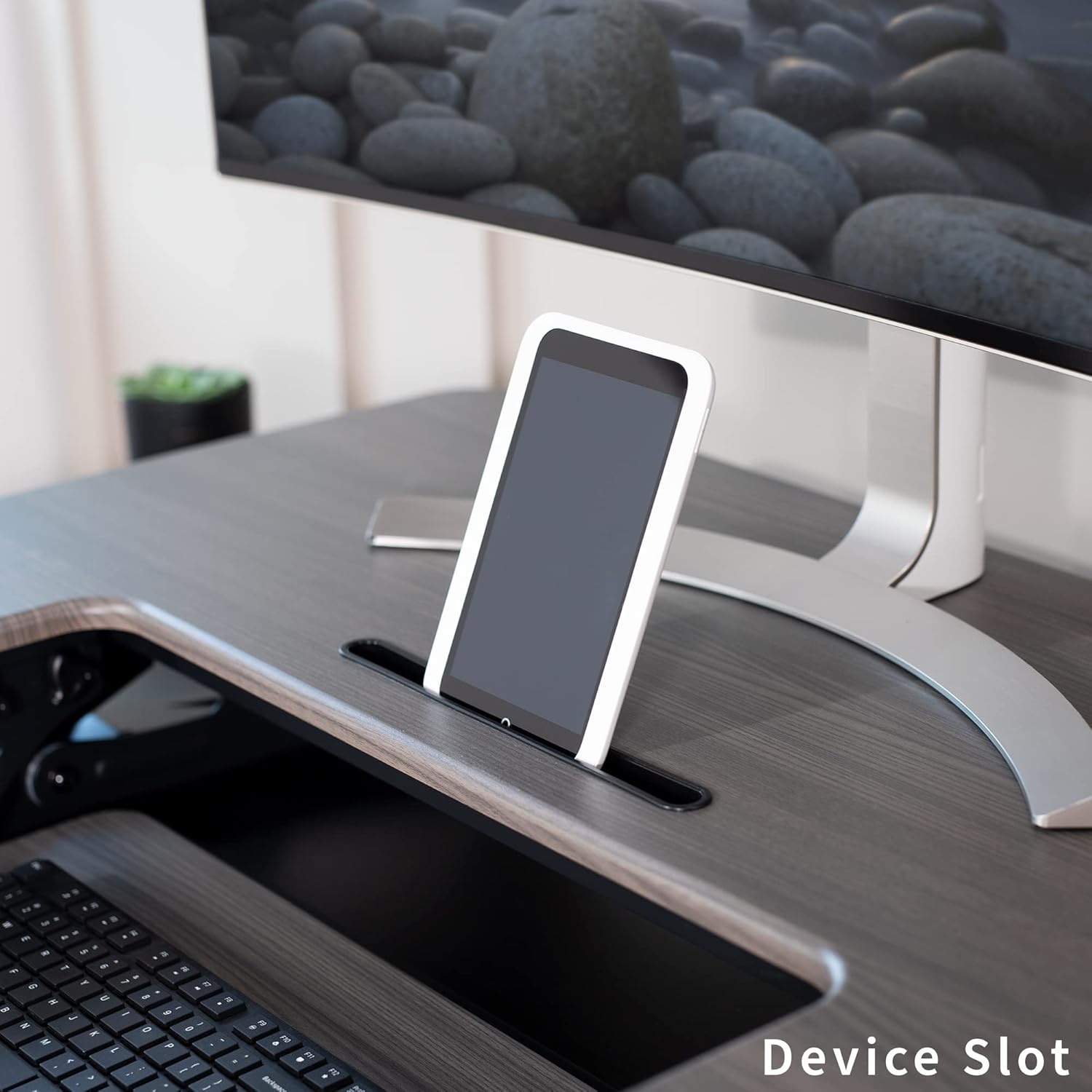 image:imageVIVO 32 inch Height Adjustable Stand Up Desk Converter V Series Quick Sit to Stand Tabletop Dual Monitor Riser Workstation Black DESKV000VSGrey