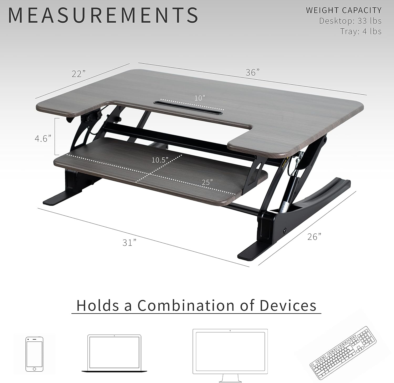 image:imageVIVO 32 inch Height Adjustable Stand Up Desk Converter V Series Quick Sit to Stand Tabletop Dual Monitor Riser Workstation Black DESKV000VSGrey