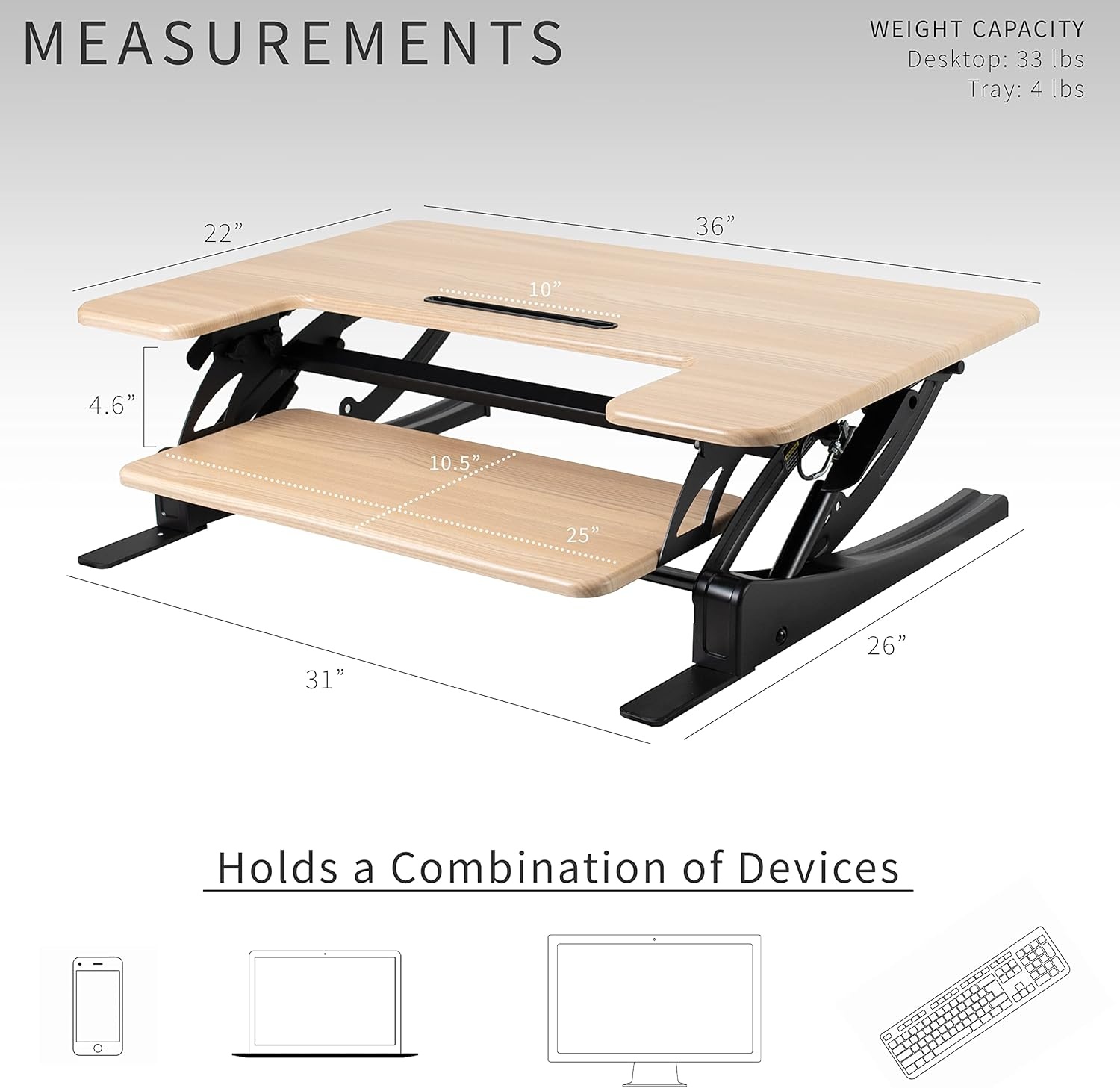 image:imageVIVO 32 inch Height Adjustable Stand Up Desk Converter V Series Quick Sit to Stand Tabletop Dual Monitor Riser Workstation Black DESKV000VSLight Wood Black