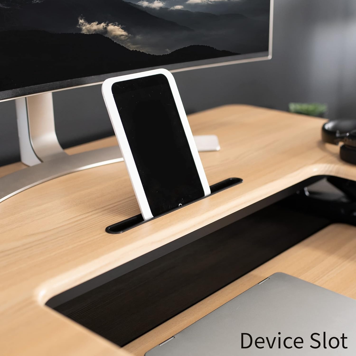 image:imageVIVO 32 inch Height Adjustable Stand Up Desk Converter V Series Quick Sit to Stand Tabletop Dual Monitor Riser Workstation Black DESKV000VSLight Wood Black