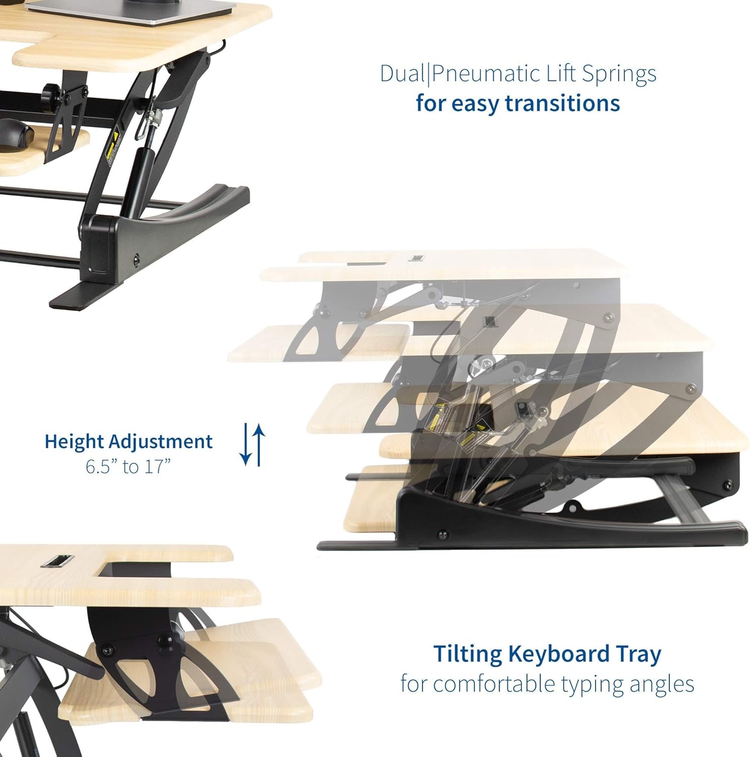 image:imageVIVO 32 inch Height Adjustable Stand Up Desk Converter V Series Quick Sit to Stand Tabletop Dual Monitor Riser Workstation Black DESKV000VSLight Wood Black