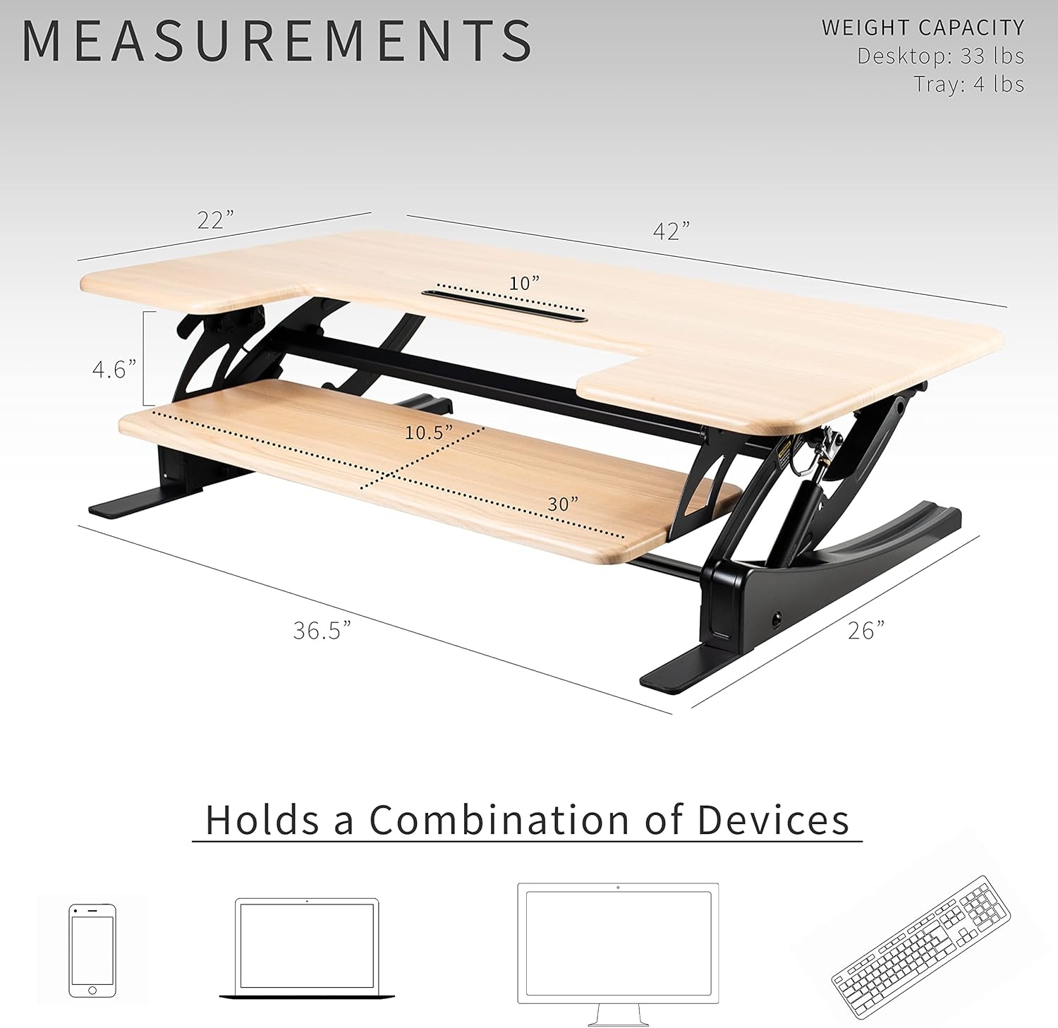 image:imageVIVO 32 inch Height Adjustable Stand Up Desk Converter V Series Quick Sit to Stand Tabletop Dual Monitor Riser Workstation Black DESKV000VSLight Wood Black
