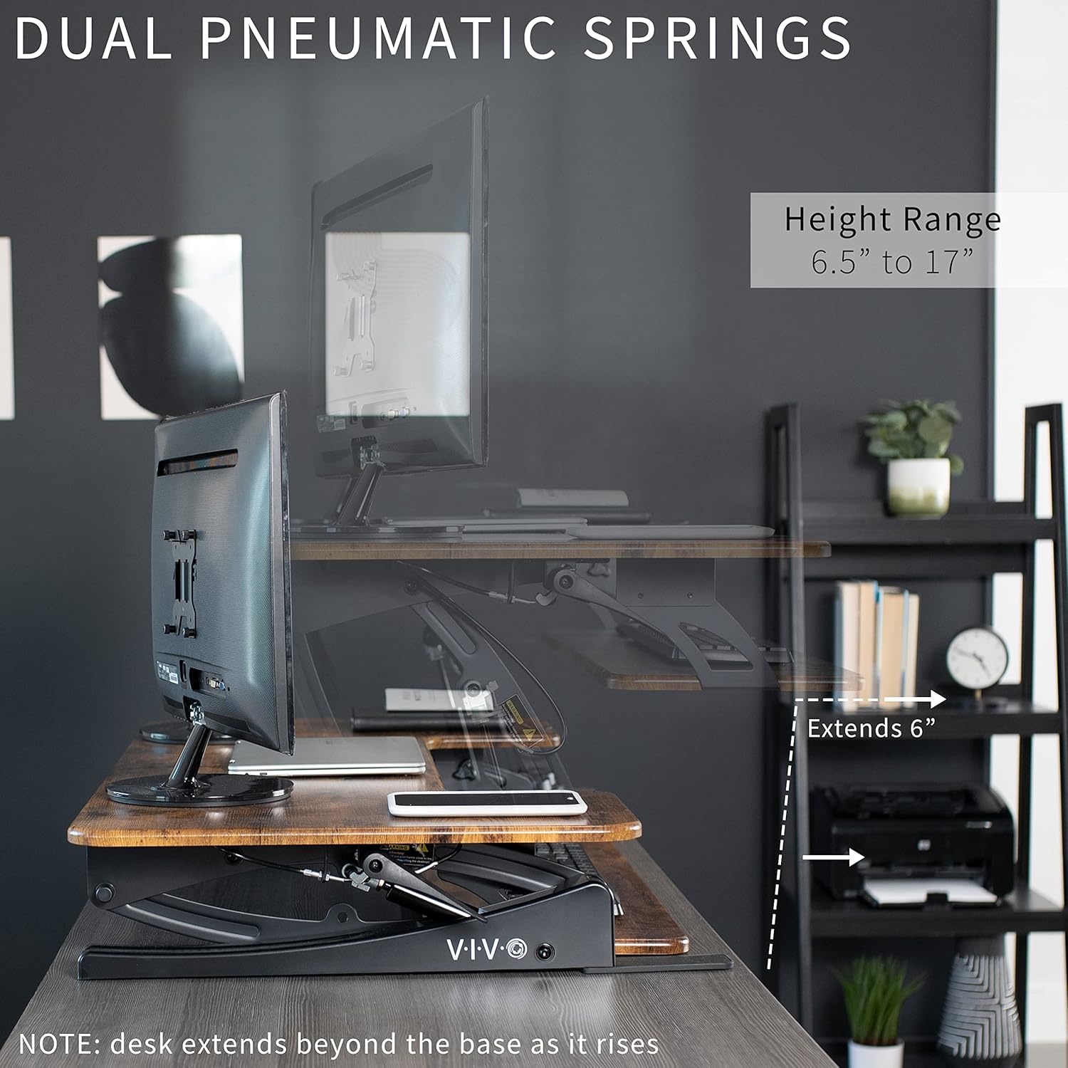 image:imageVIVO 32 inch Height Adjustable Stand Up Desk Converter V Series Quick Sit to Stand Tabletop Dual Monitor Riser Workstation Black DESKV000VSVintage Brown