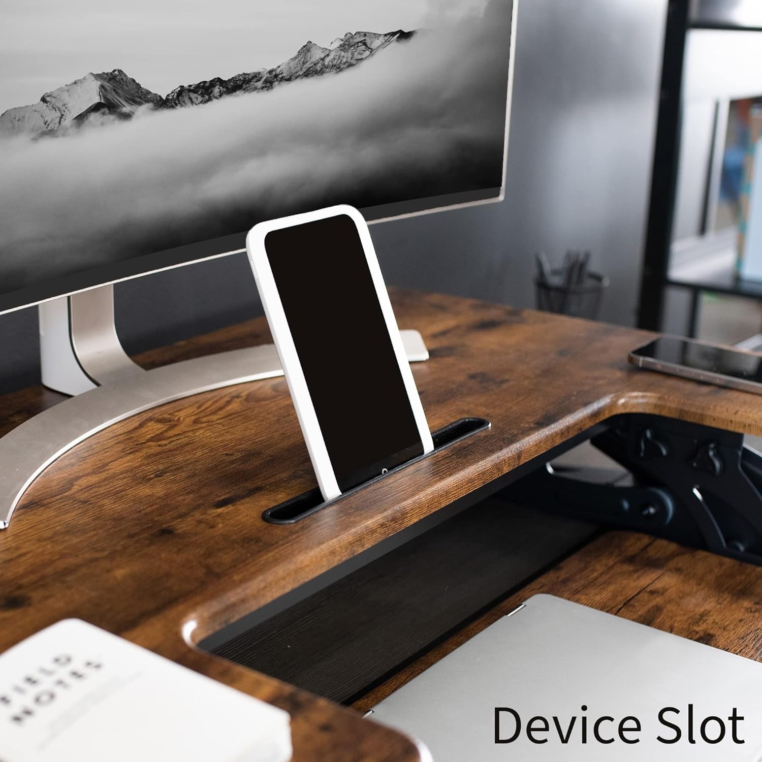image:imageVIVO 32 inch Height Adjustable Stand Up Desk Converter V Series Quick Sit to Stand Tabletop Dual Monitor Riser Workstation Black DESKV000VSVintage Brown