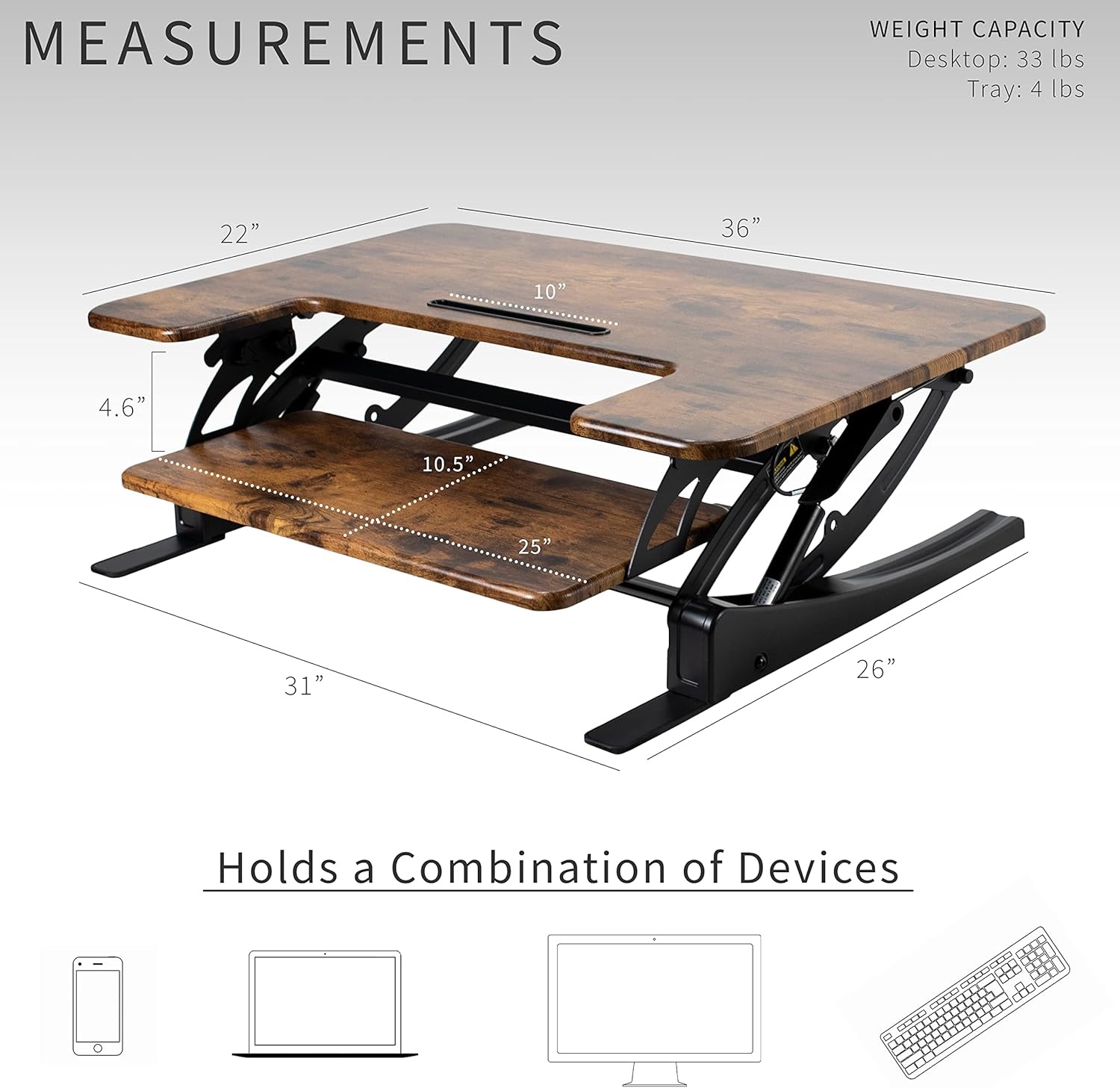 image:imageVIVO 32 inch Height Adjustable Stand Up Desk Converter V Series Quick Sit to Stand Tabletop Dual Monitor Riser Workstation Black DESKV000VSVintage Brown