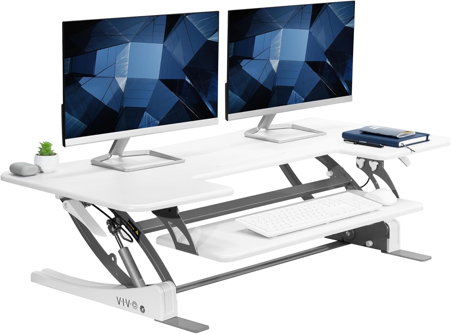 image:imageVIVO 32 inch Height Adjustable Stand Up Desk Converter V Series Quick Sit to Stand Tabletop Dual Monitor Riser Workstation Black DESKV000VSWhite