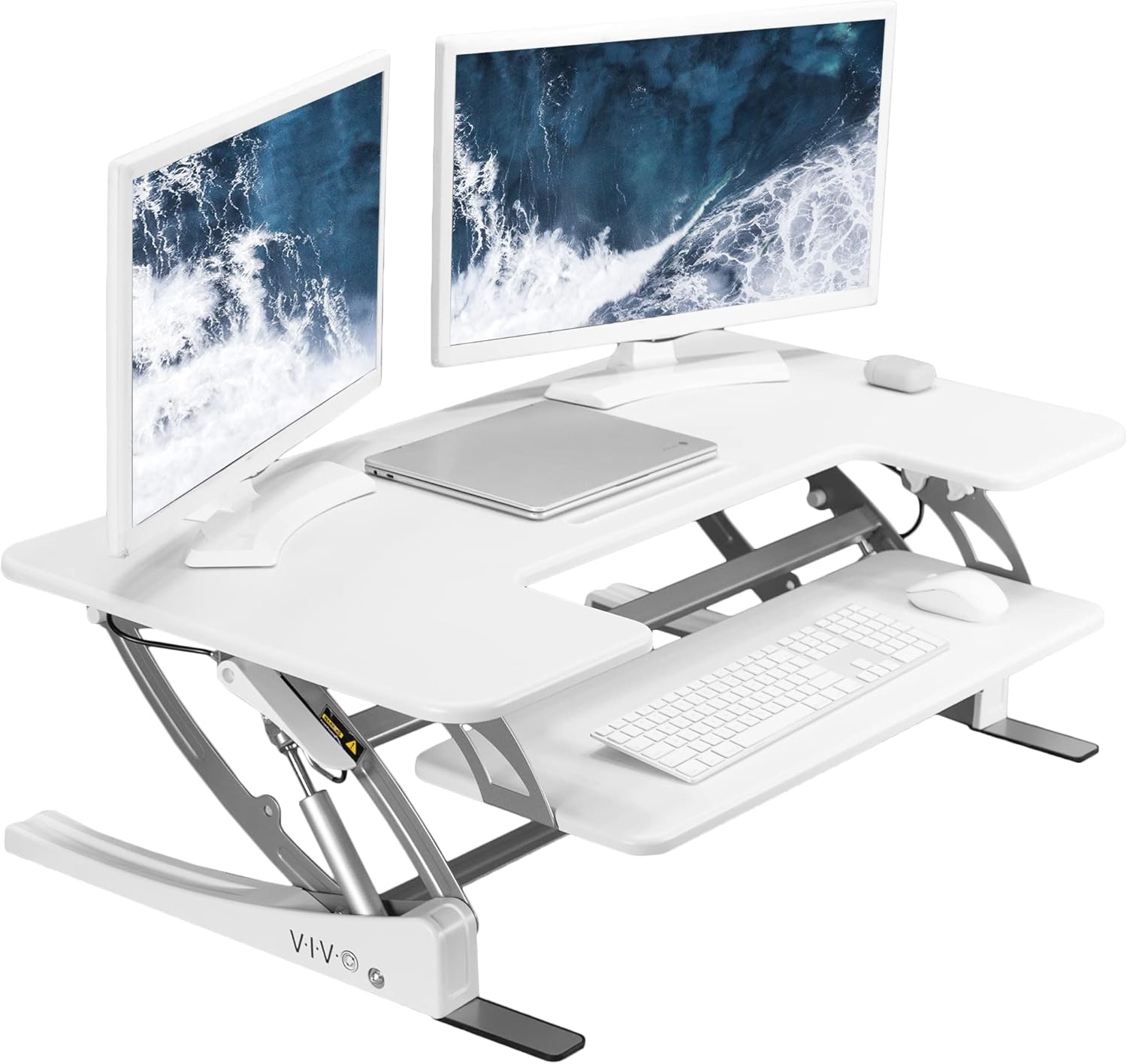 image:imageVIVO 32 inch Height Adjustable Stand Up Desk Converter V Series Quick Sit to Stand Tabletop Dual Monitor Riser Workstation Black DESKV000VSWhite