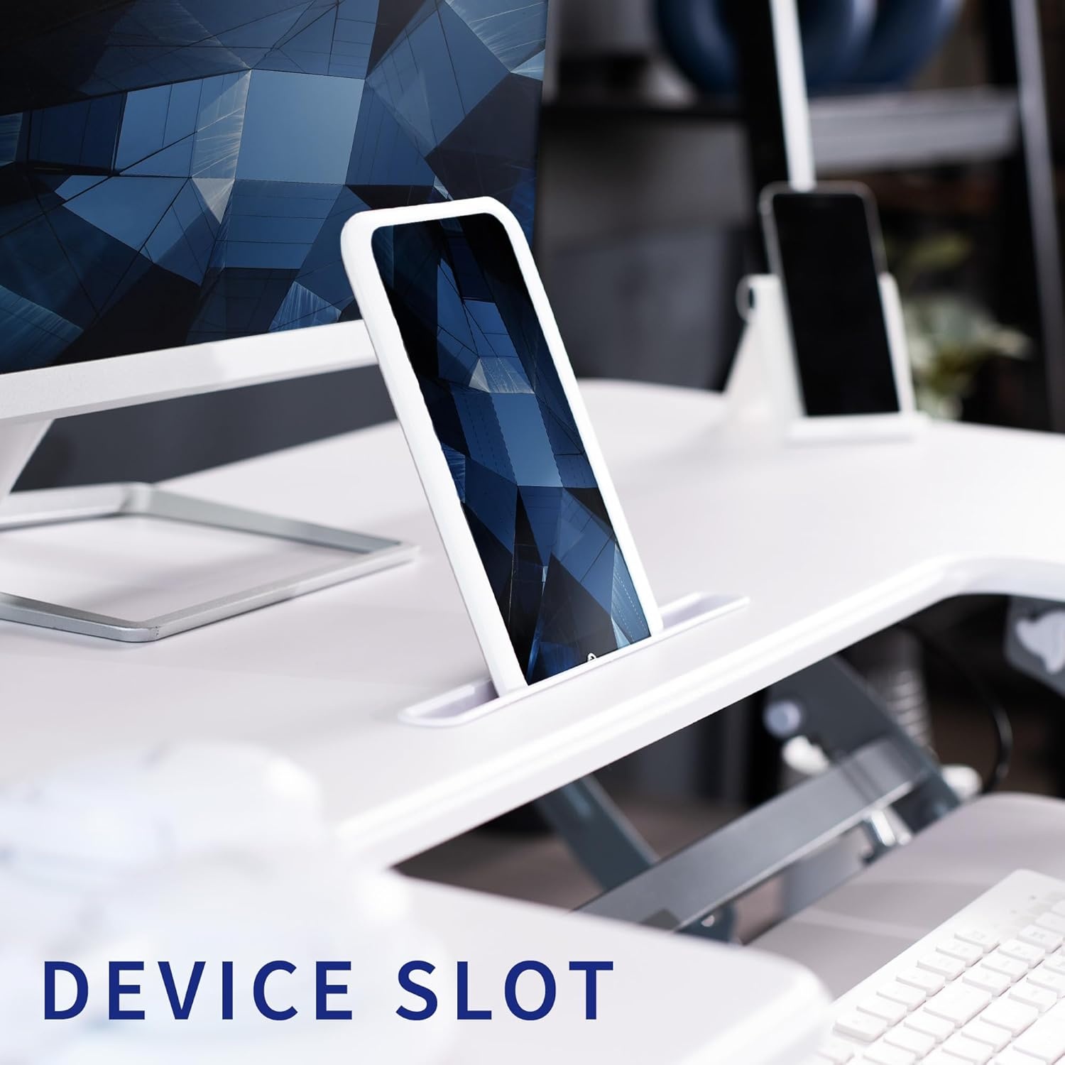 image:imageVIVO 32 inch Height Adjustable Stand Up Desk Converter V Series Quick Sit to Stand Tabletop Dual Monitor Riser Workstation Black DESKV000VSWhite