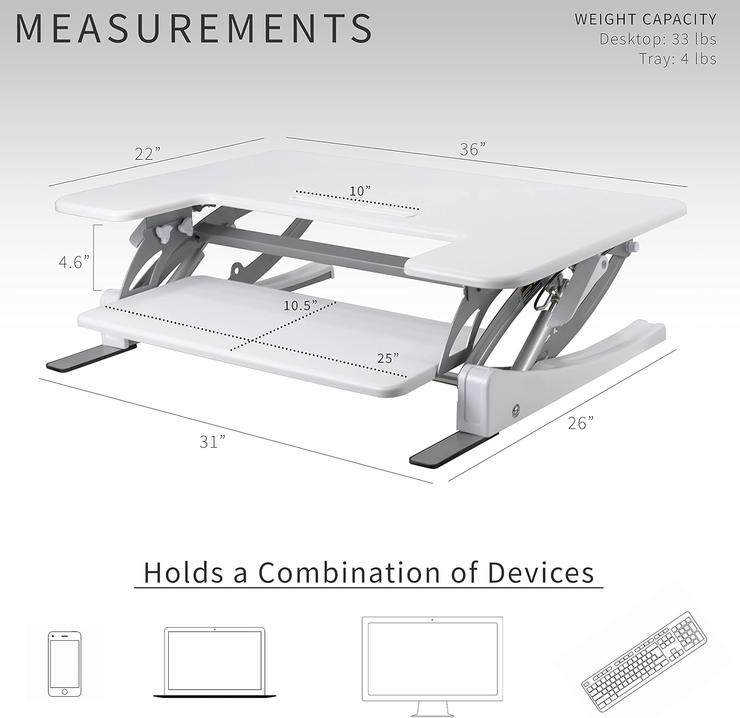 image:imageVIVO 32 inch Height Adjustable Stand Up Desk Converter V Series Quick Sit to Stand Tabletop Dual Monitor Riser Workstation Black DESKV000VSWhite