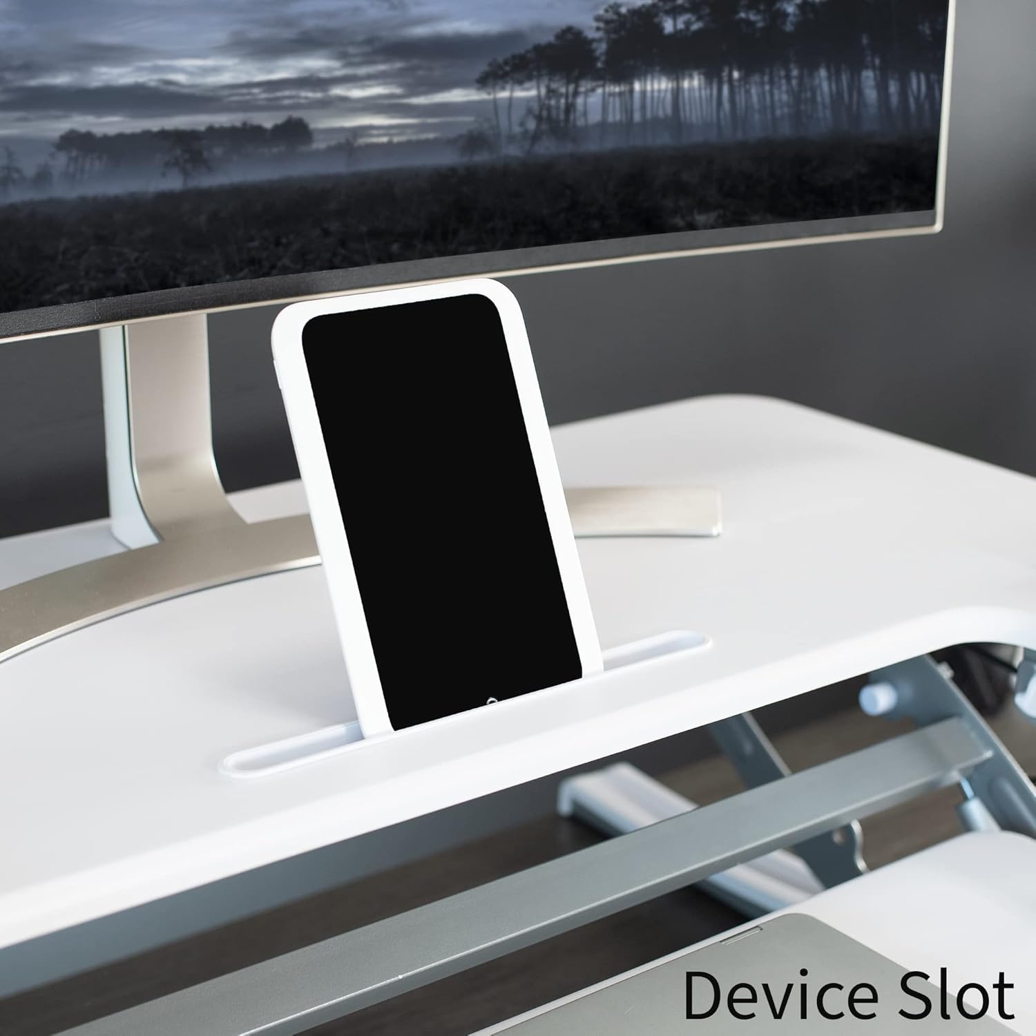 image:imageVIVO 32 inch Height Adjustable Stand Up Desk Converter V Series Quick Sit to Stand Tabletop Dual Monitor Riser Workstation Black DESKV000VSWhite