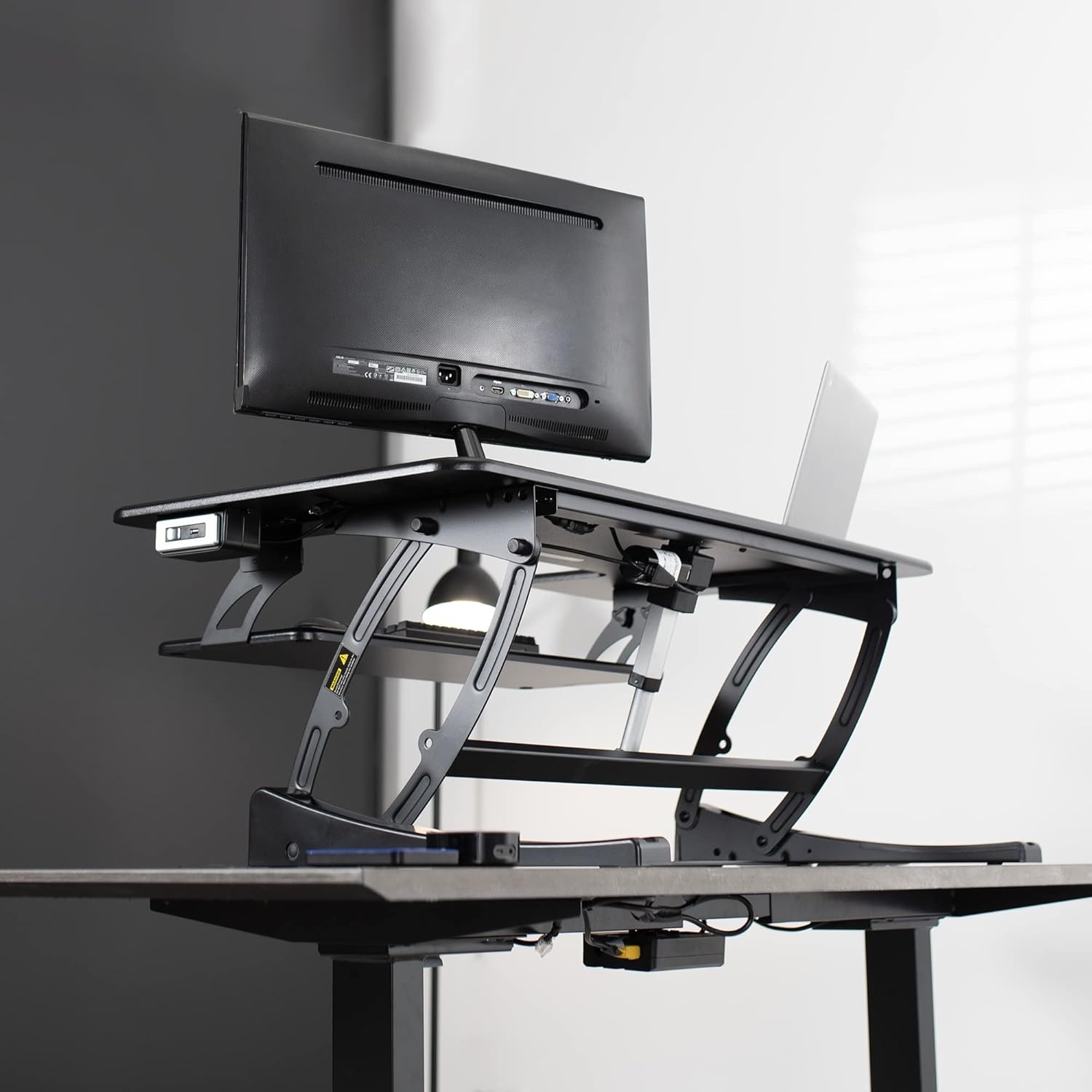 image:imageVIVO 36 inch Electric Height Adjustable Stand Up Desk Converter VE Series Sit to Stand Tabletop Dual Monitor Riser with USB Port Black DESKV000VEBlack