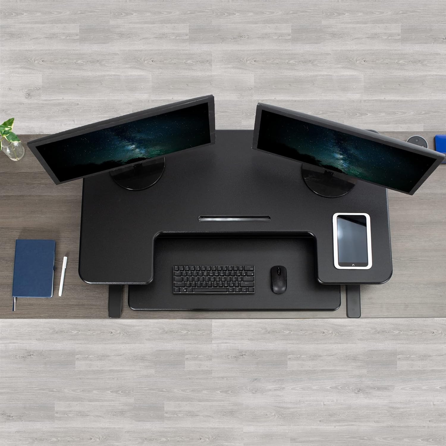 image:imageVIVO 36 inch Electric Height Adjustable Stand Up Desk Converter VE Series Sit to Stand Tabletop Dual Monitor Riser with USB Port Black DESKV000VEBlack