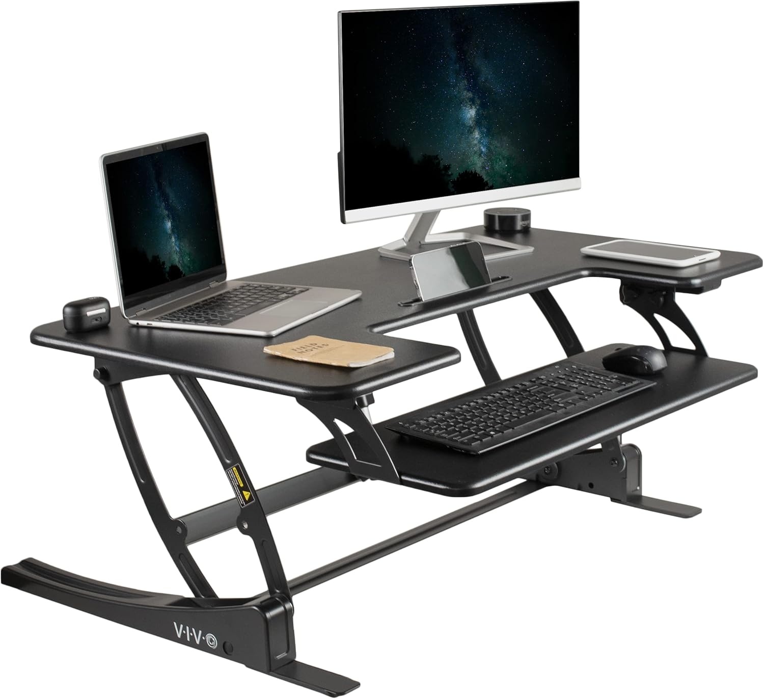 image:imageVIVO 36 inch Electric Height Adjustable Stand Up Desk Converter VE Series Sit to Stand Tabletop Dual Monitor Riser with USB Port Black DESKV000VEBlack