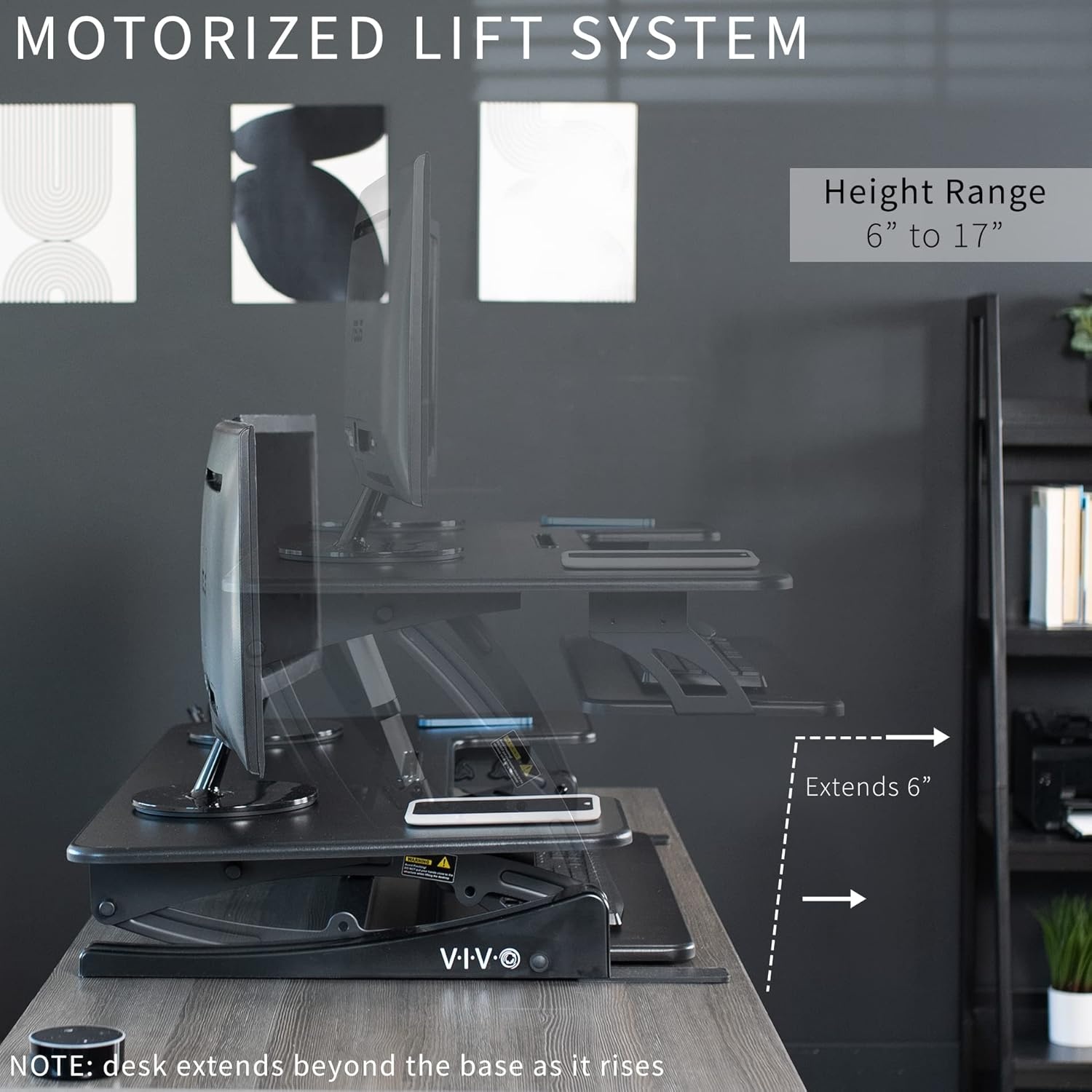 image:imageVIVO 36 inch Electric Height Adjustable Stand Up Desk Converter VE Series Sit to Stand Tabletop Dual Monitor Riser with USB Port Black DESKV000VEBlack