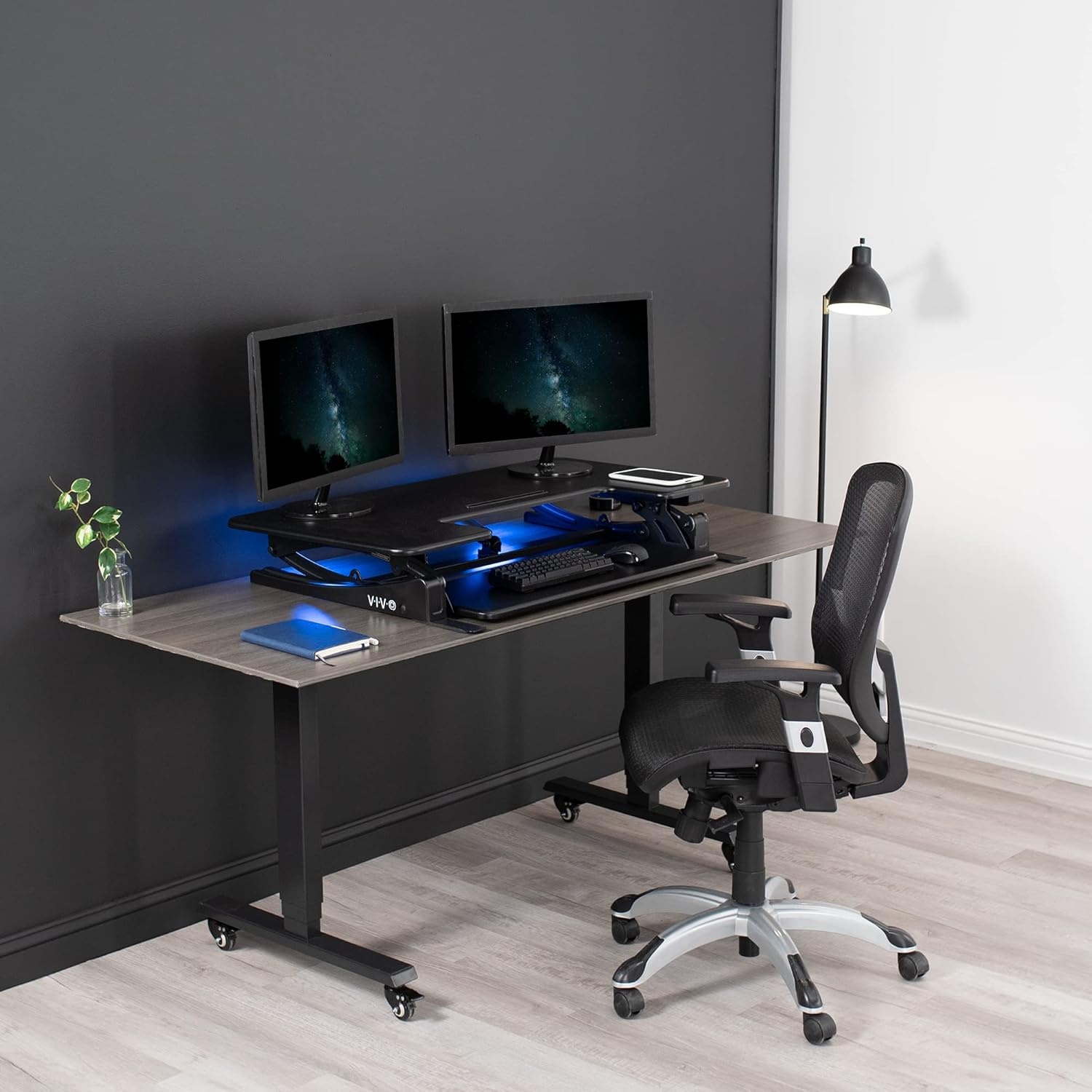 image:imageVIVO 36 inch Electric Height Adjustable Stand Up Desk Converter VE Series Sit to Stand Tabletop Dual Monitor Riser with USB Port Black DESKV000VEBlack