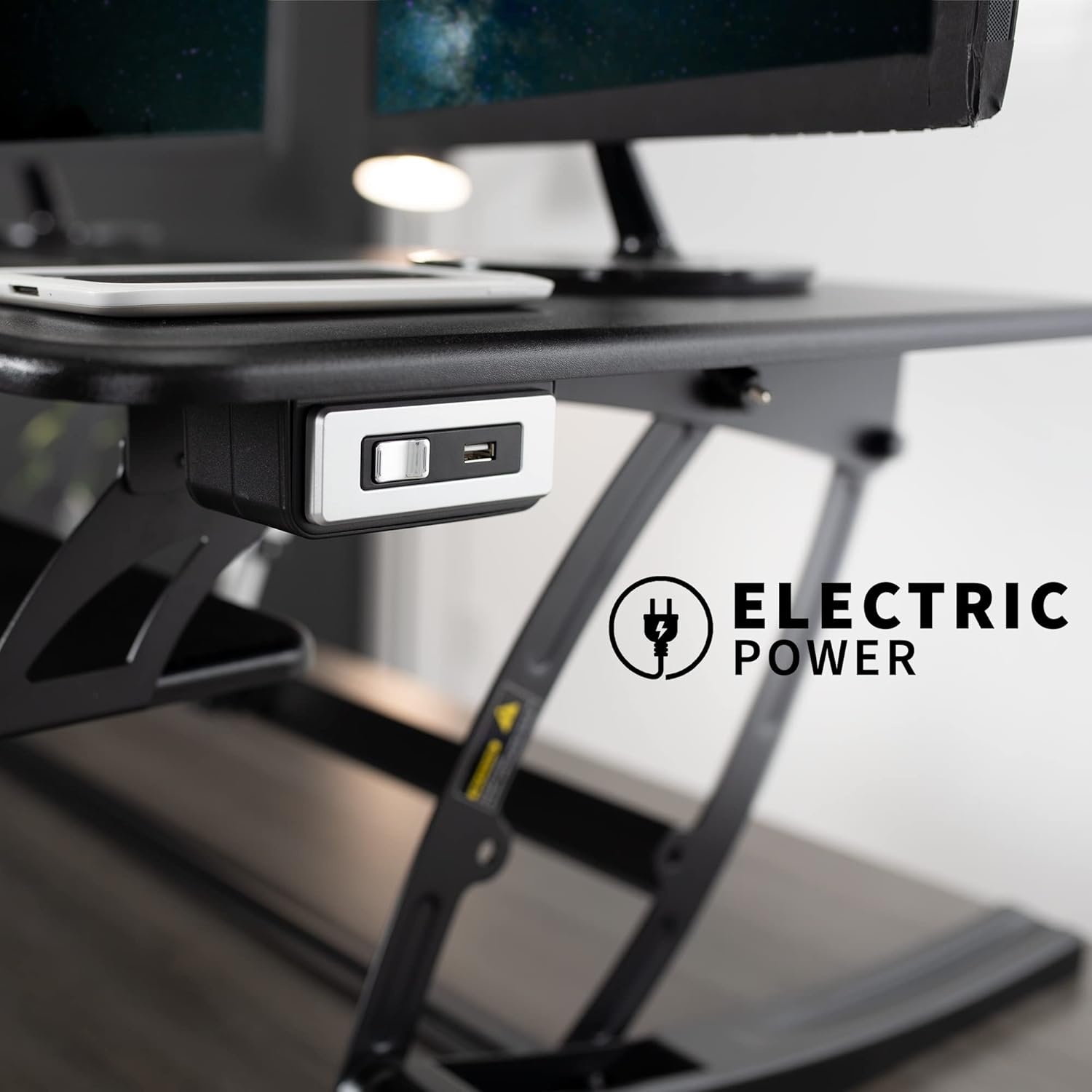 image:imageVIVO 36 inch Electric Height Adjustable Stand Up Desk Converter VE Series Sit to Stand Tabletop Dual Monitor Riser with USB Port Black DESKV000VEBlack