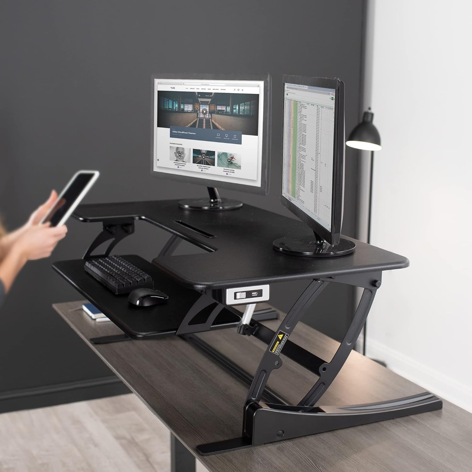 image:imageVIVO 36 inch Electric Height Adjustable Stand Up Desk Converter VE Series Sit to Stand Tabletop Dual Monitor Riser with USB Port Black DESKV000VEBlack