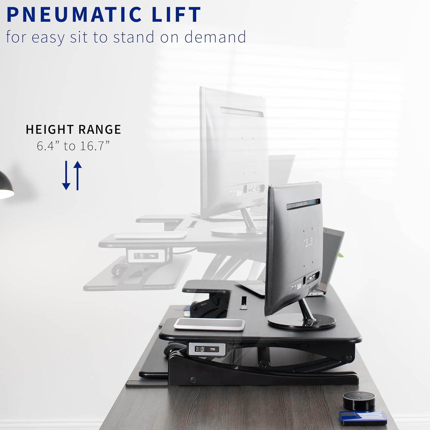 image:imageVIVO 36 inch Electric Height Adjustable Stand Up Desk Converter VE Series Sit to Stand Tabletop Dual Monitor Riser with USB Port Black DESKV000VEBlack
