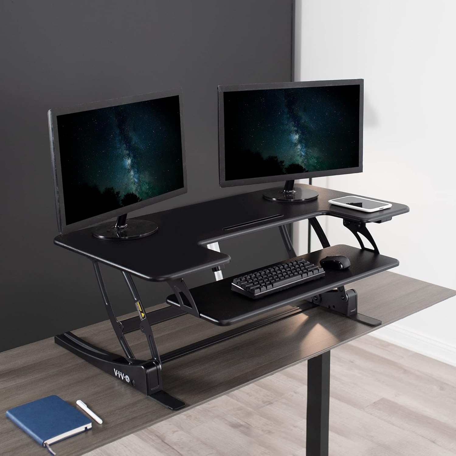 image:imageVIVO 36 inch Electric Height Adjustable Stand Up Desk Converter VE Series Sit to Stand Tabletop Dual Monitor Riser with USB Port Black DESKV000VEBlack