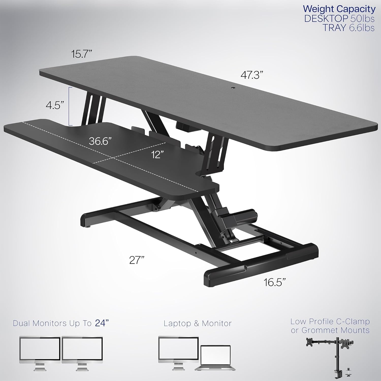 image:imageVIVO 36 inch Electric Motor Desk Converter Height Adjustable Riser Sit to Stand Dual Monitor and Laptop Workstation with Wide Keyboard Tray Black DESKVE36BBlack