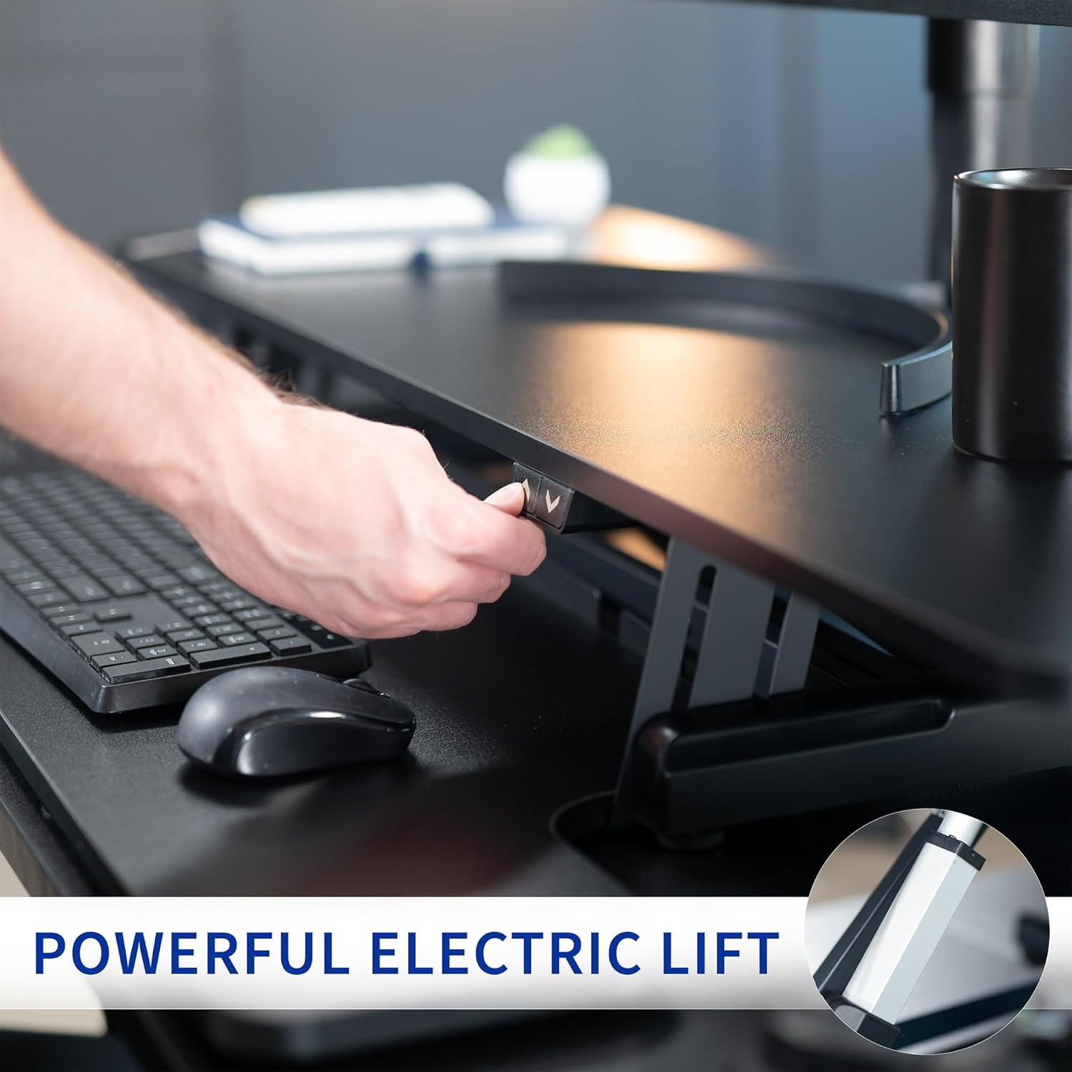 image:imageVIVO 36 inch Electric Motor Desk Converter Height Adjustable Riser Sit to Stand Dual Monitor and Laptop Workstation with Wide Keyboard Tray Black DESKVE36BBlack