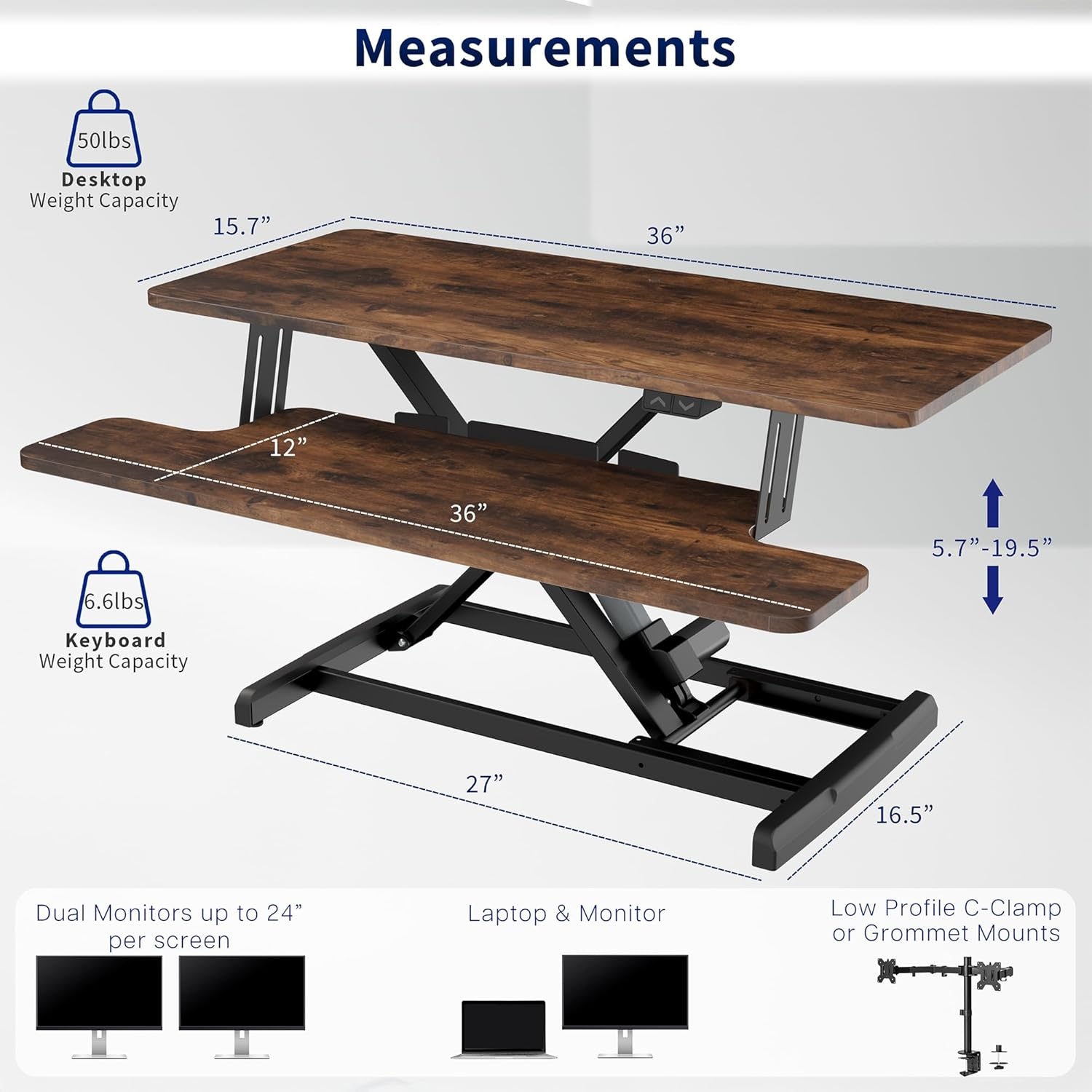 image:imageVIVO 36 inch Electric Motor Desk Converter Height Adjustable Riser Sit to Stand Dual Monitor and Laptop Workstation with Wide Keyboard Tray Black DESKVE36BVintage Brown