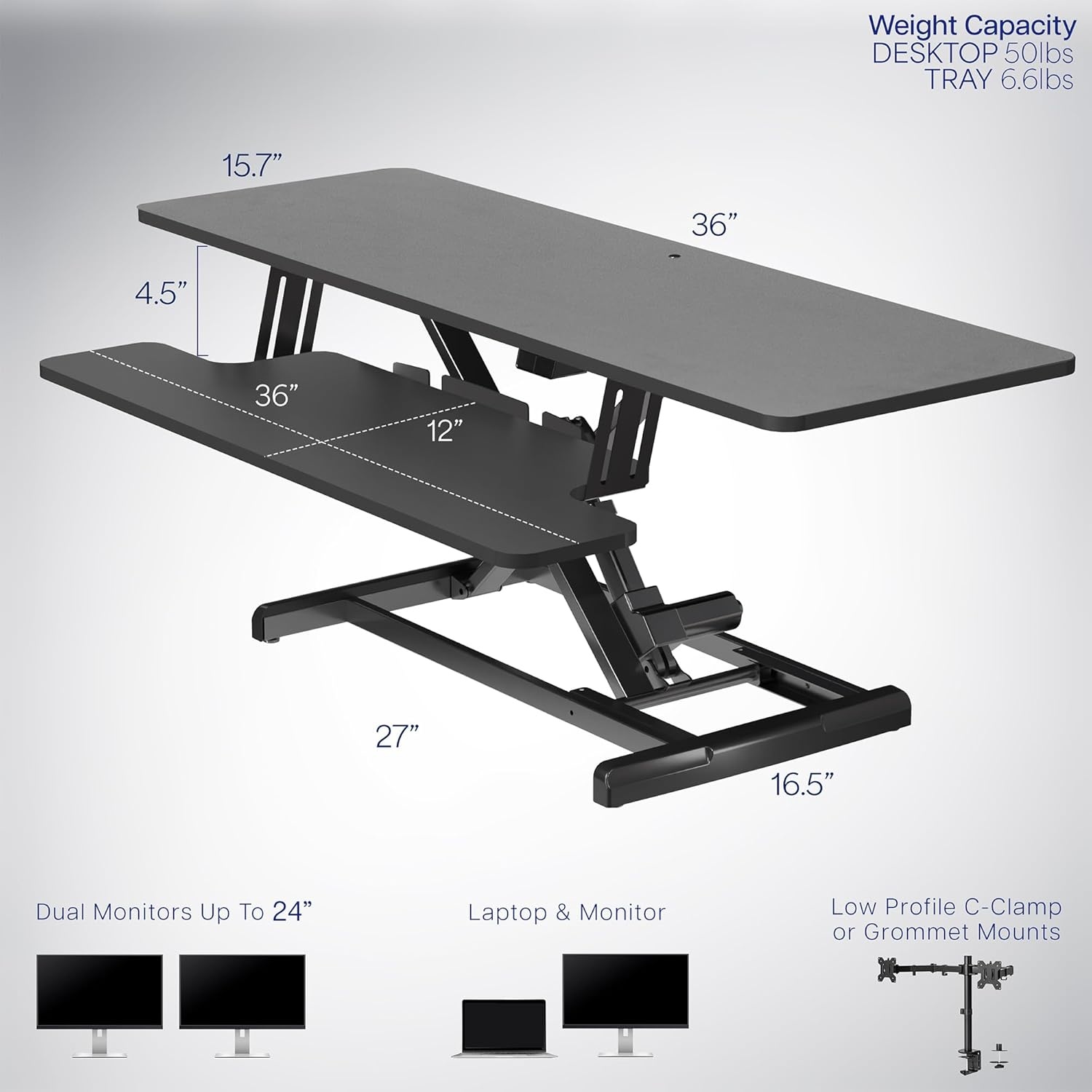 image:imageVIVO 36 inch Electric Motor Desk Converter Height Adjustable Riser Sit to Stand Dual Monitor and Laptop Workstation with Wide Keyboard Tray Black DESKVE36BBlack