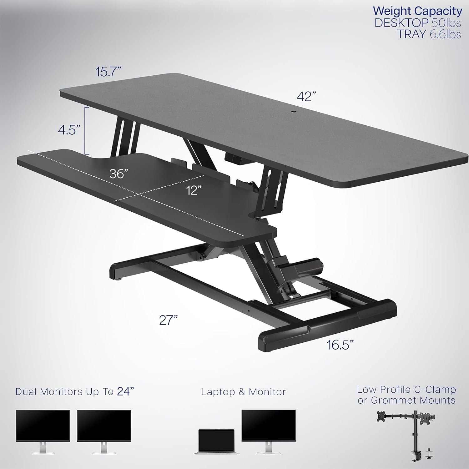 image:imageVIVO 36 inch Electric Motor Desk Converter Height Adjustable Riser Sit to Stand Dual Monitor and Laptop Workstation with Wide Keyboard Tray Black DESKVE36BBlack