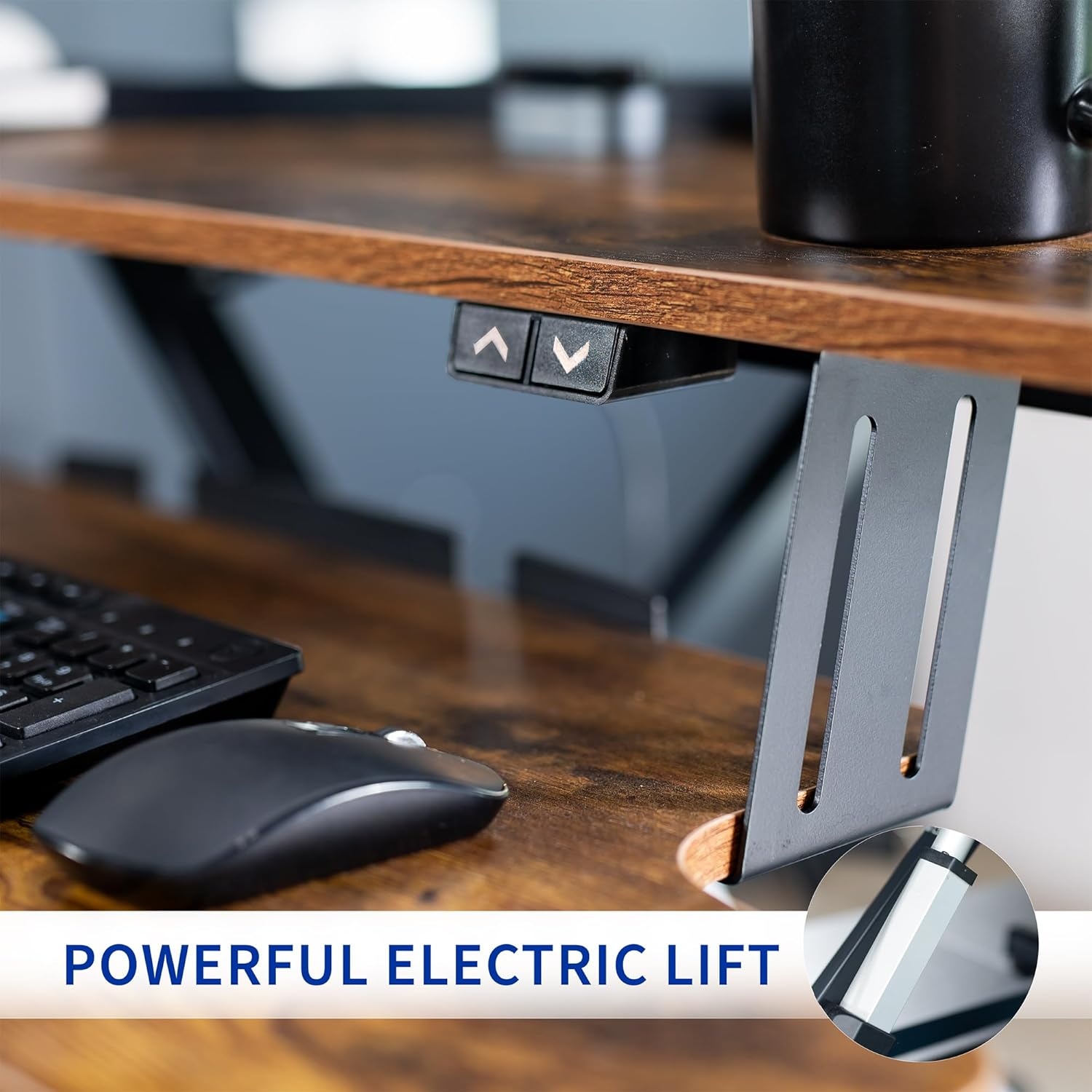image:imageVIVO 36 inch Electric Motor Desk Converter Height Adjustable Riser Sit to Stand Dual Monitor and Laptop Workstation with Wide Keyboard Tray Black DESKVE36BVintage Brown