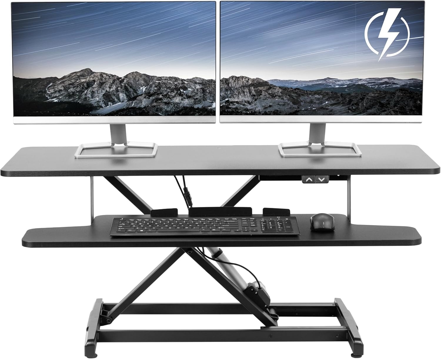 image:imageVIVO 36 inch Electric Motor Desk Converter Height Adjustable Riser Sit to Stand Dual Monitor and Laptop Workstation with Wide Keyboard Tray Black DESKVE36BBlack