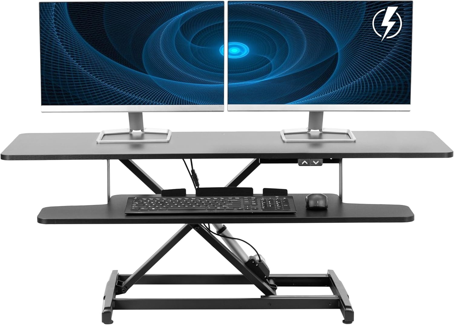 image:imageVIVO 36 inch Electric Motor Desk Converter Height Adjustable Riser Sit to Stand Dual Monitor and Laptop Workstation with Wide Keyboard Tray Black DESKVE36BBlack