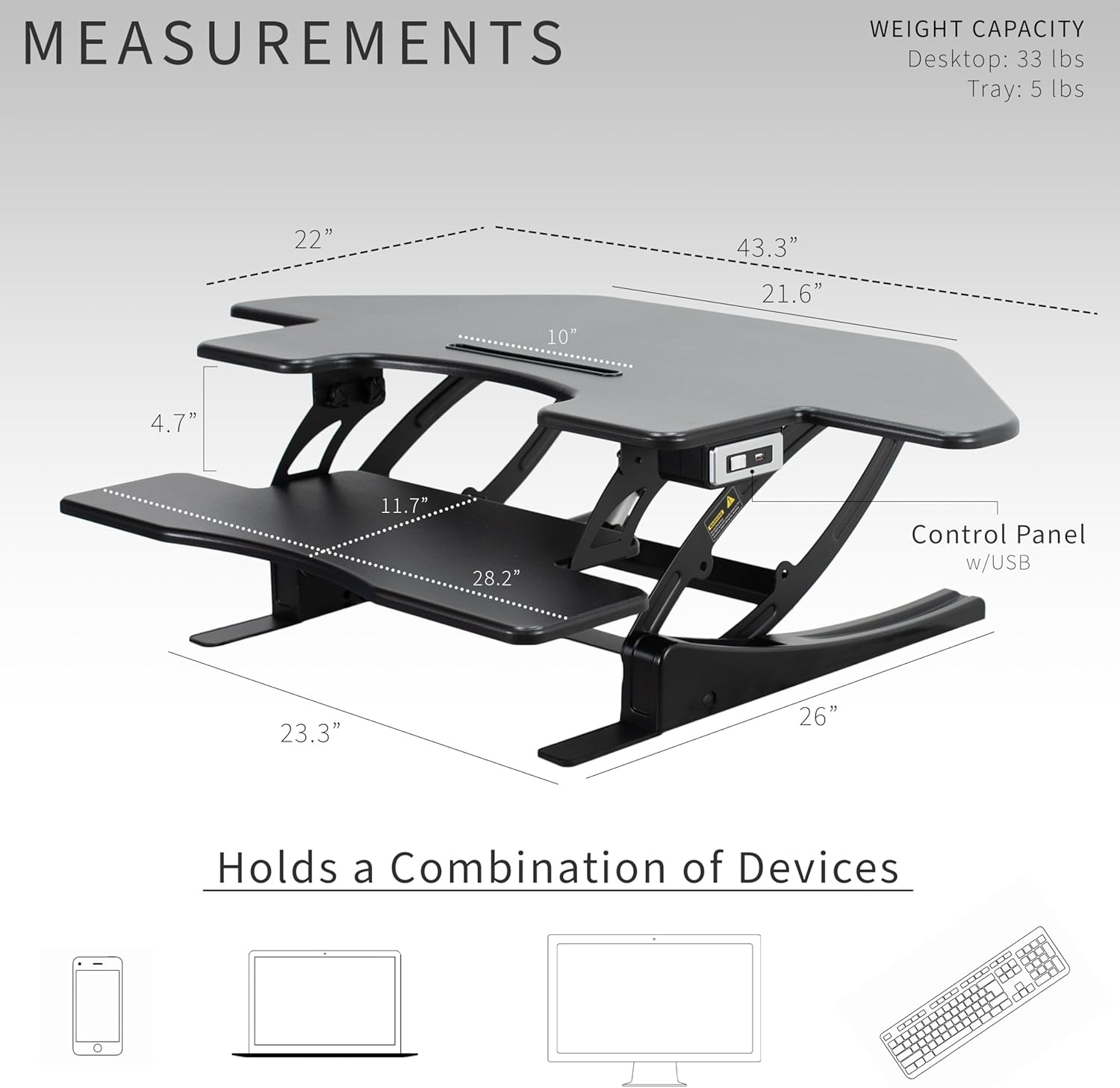 image:imageVIVO 43 inch Corner Electric Height Adjustable Cubicle Stand Up Desk Converter VE Series Sit to Stand Tabletop Dual Monitor Riser with USB Port Black DESKV000VCE