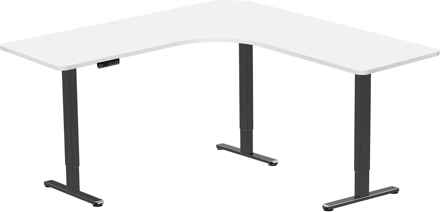 image:imageVIVO Electric Height Adjustable 71 x 71 inch Curved Corner Stand Up Desk Black Table Top Black Frame Memory Controller LShaped Workstation E3C Series DESKKITE3CB2White Top Black Frame