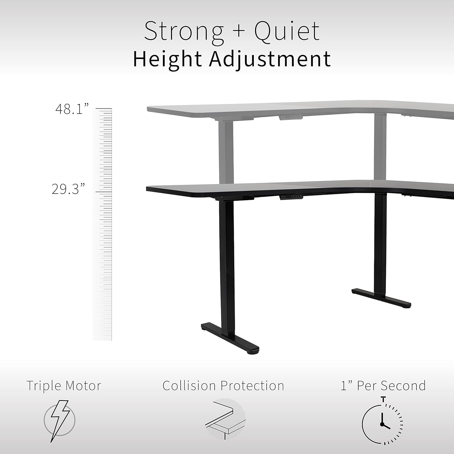 image:imageVIVO Electric Height Adjustable 71 x 71 inch Curved Corner Stand Up Desk Black Table Top Black Frame Memory Controller LShaped Workstation E3C Series DESKKITE3CB2Light Wood Top White Frame