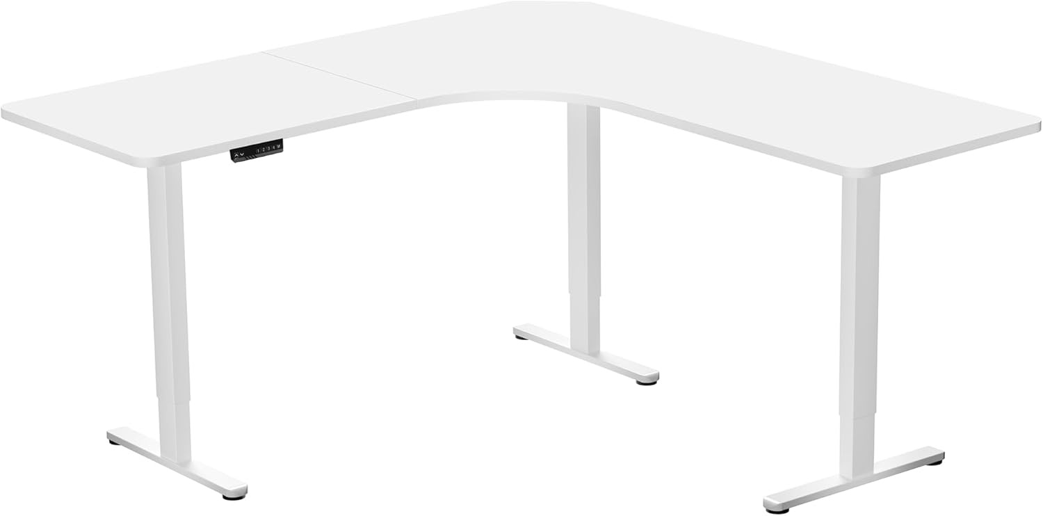 image:imageVIVO Electric Height Adjustable 71 x 71 inch Curved Corner Stand Up Desk Black Table Top Black Frame Memory Controller LShaped Workstation E3C Series DESKKITE3CB2White Top White Frame