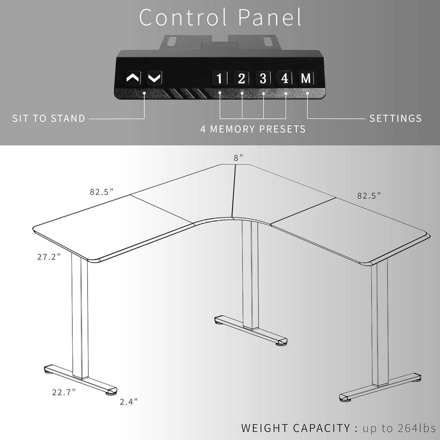 image:imageVIVO Electric Height Adjustable 71 x 71 inch Curved Corner Stand Up Desk Black Table Top Black Frame Memory Controller LShaped Workstation E3C Series DESKKITE3CB2Black Top Black Frame