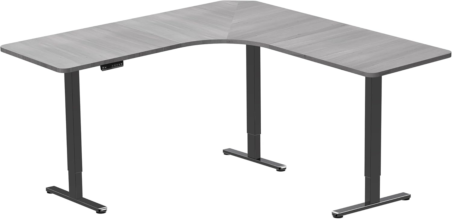 image:imageVIVO Electric Height Adjustable 71 x 71 inch Curved Corner Stand Up Desk Black Table Top Black Frame Memory Controller LShaped Workstation E3C Series DESKKITE3CB2Dark Gray Top Black Frame