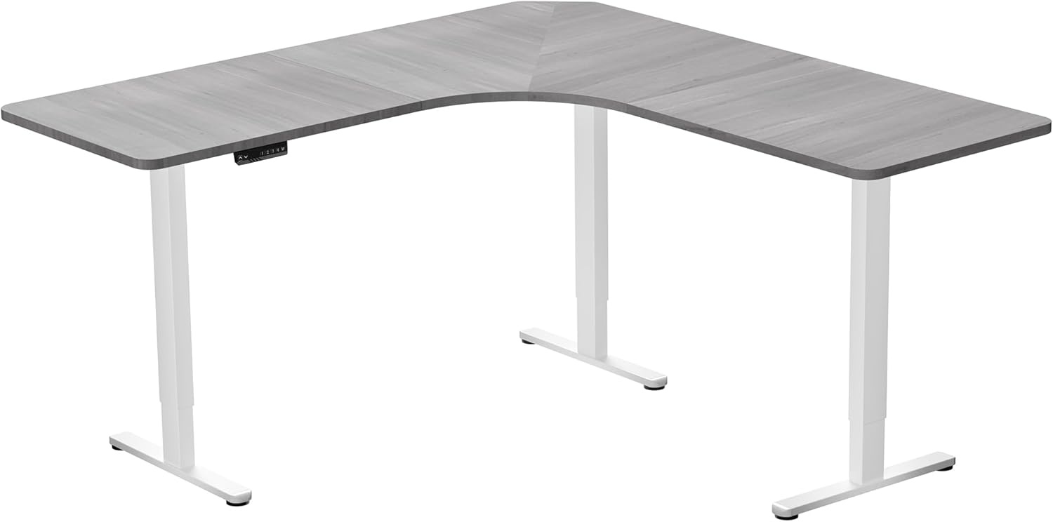 image:imageVIVO Electric Height Adjustable 71 x 71 inch Curved Corner Stand Up Desk Black Table Top Black Frame Memory Controller LShaped Workstation E3C Series DESKKITE3CB2Dark Gray Top White Frame