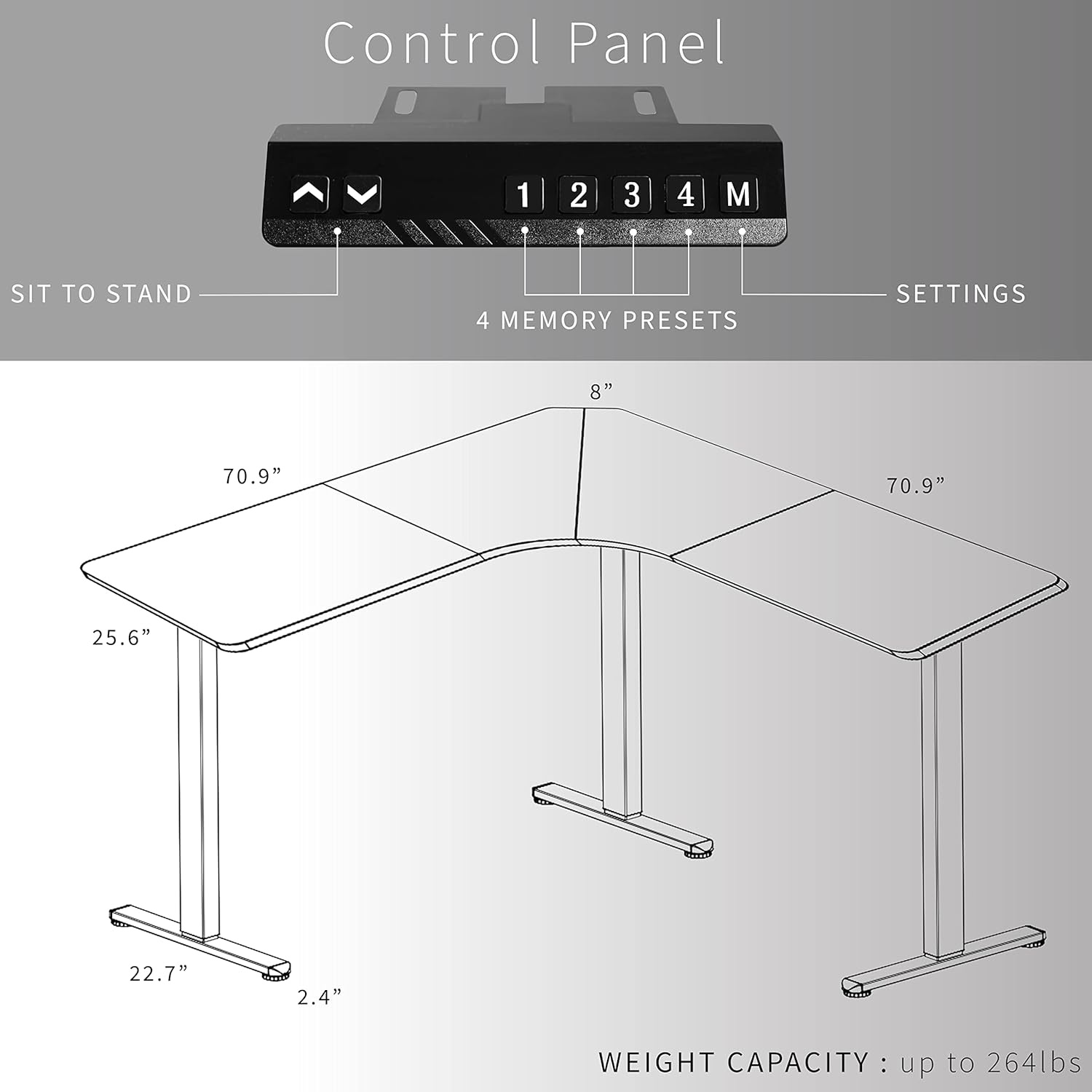 image:imageVIVO Electric Height Adjustable 71 x 71 inch Curved Corner Stand Up Desk Black Table Top Black Frame Memory Controller LShaped Workstation E3C Series DESKKITE3CB2Dark Walnut Top Black Frame