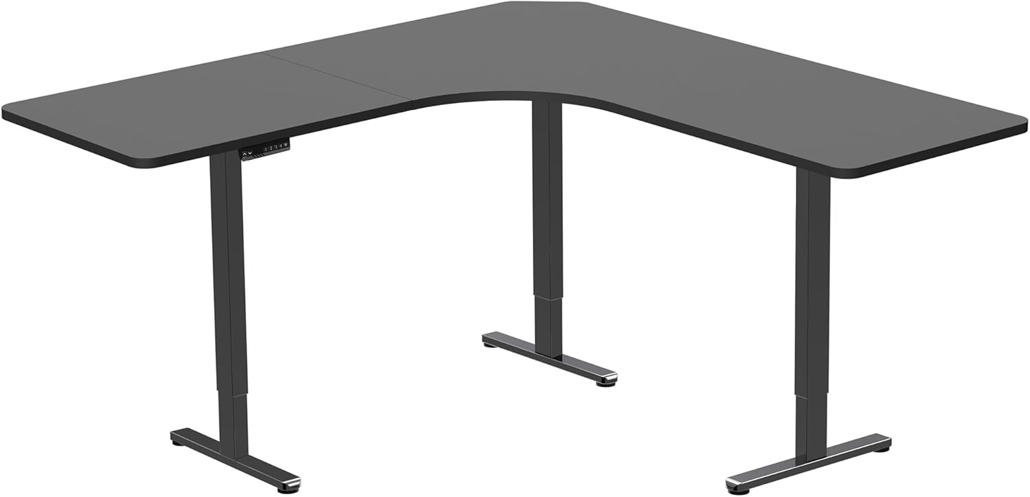 image:imageVIVO Electric Height Adjustable 71 x 71 inch Curved Corner Stand Up Desk Black Table Top Black Frame Memory Controller LShaped Workstation E3C Series DESKKITE3CB2Black Top Black Frame