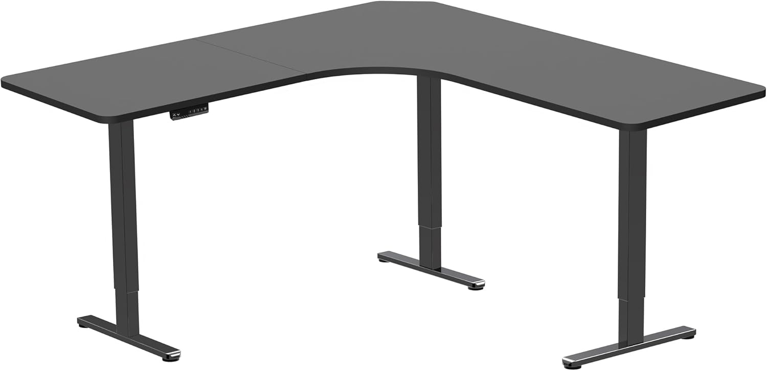 image:imageVIVO Electric Height Adjustable 71 x 71 inch Curved Corner Stand Up Desk Black Table Top Black Frame Memory Controller LShaped Workstation E3C Series DESKKITE3CB2Black Top Black Frame