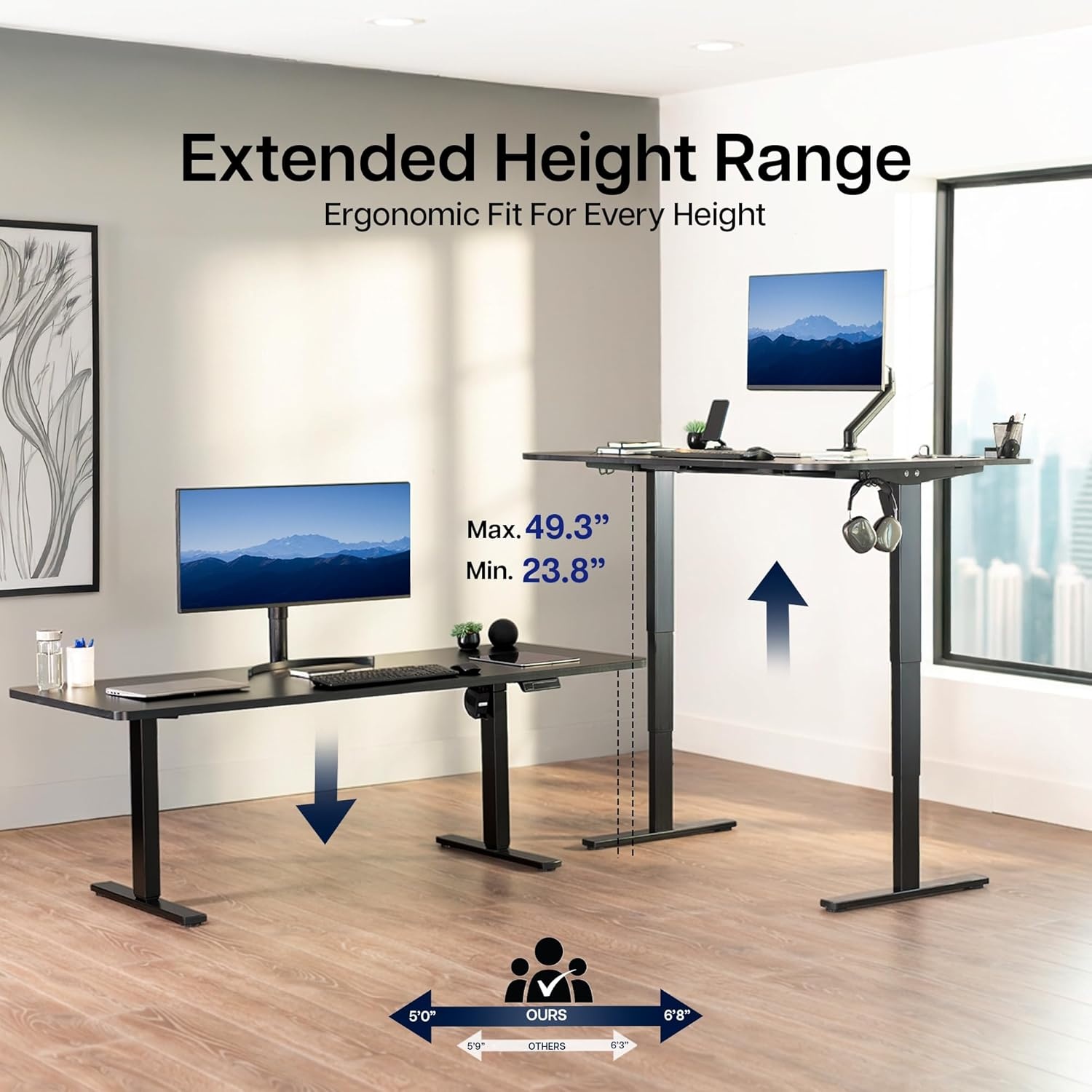 image:imageVIVO Electric Stand Up Desk Frame Workstation with Memory Touch Pad Single Motor Ergonomic Standing Height Adjustable Base Black DESKV102EBlack