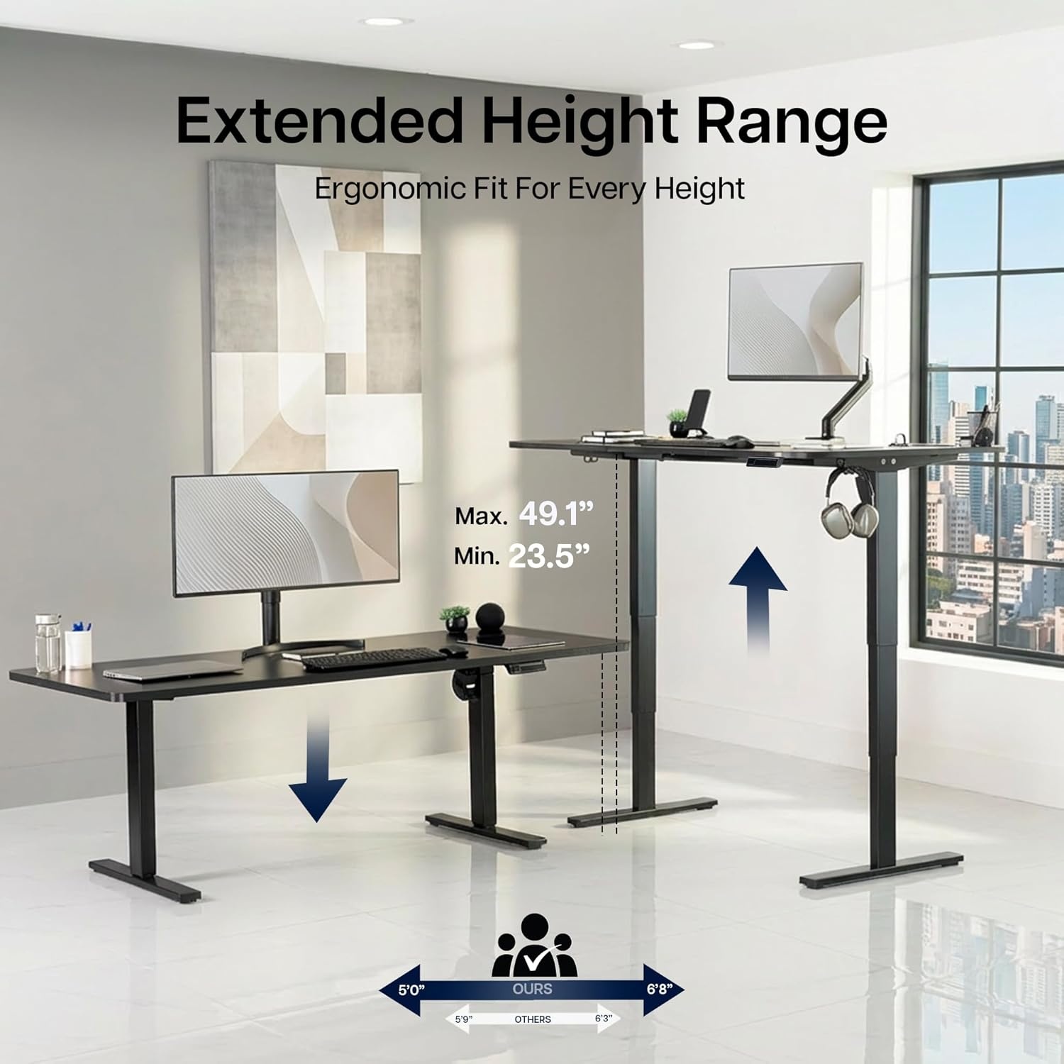 image:imageVIVO Electric Stand Up Desk Frame Workstation with Memory Touch Pad Single Motor Ergonomic Standing Height Adjustable Base Black DESKV102EBlack